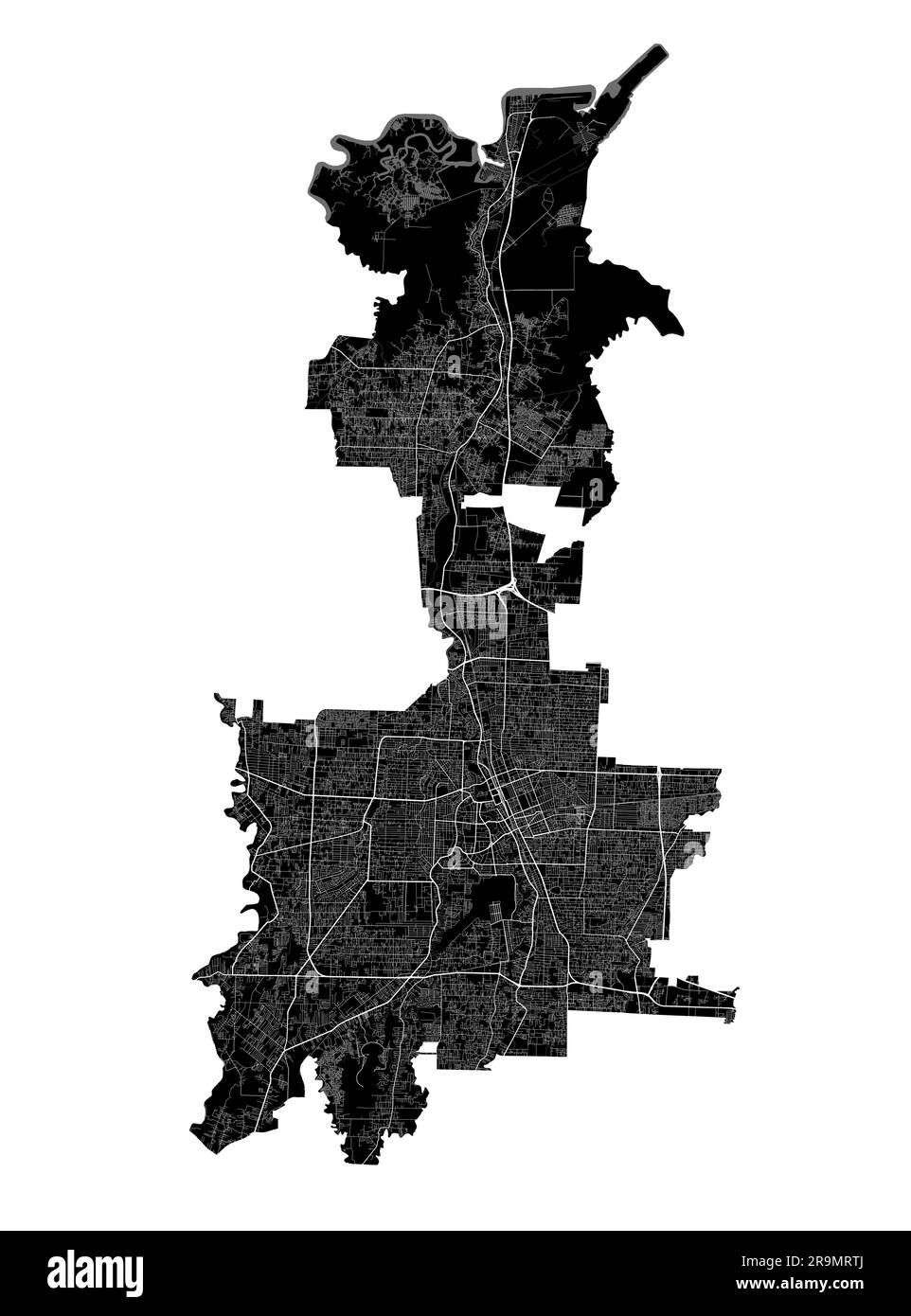 Carte Medan. Carte détaillée en noir du quartier administratif de Medan. Vue sur l'aria métropolitain avec affiche CityScape. Terre noire avec des routes et des avenues blanches. WHI Illustration de Vecteur
