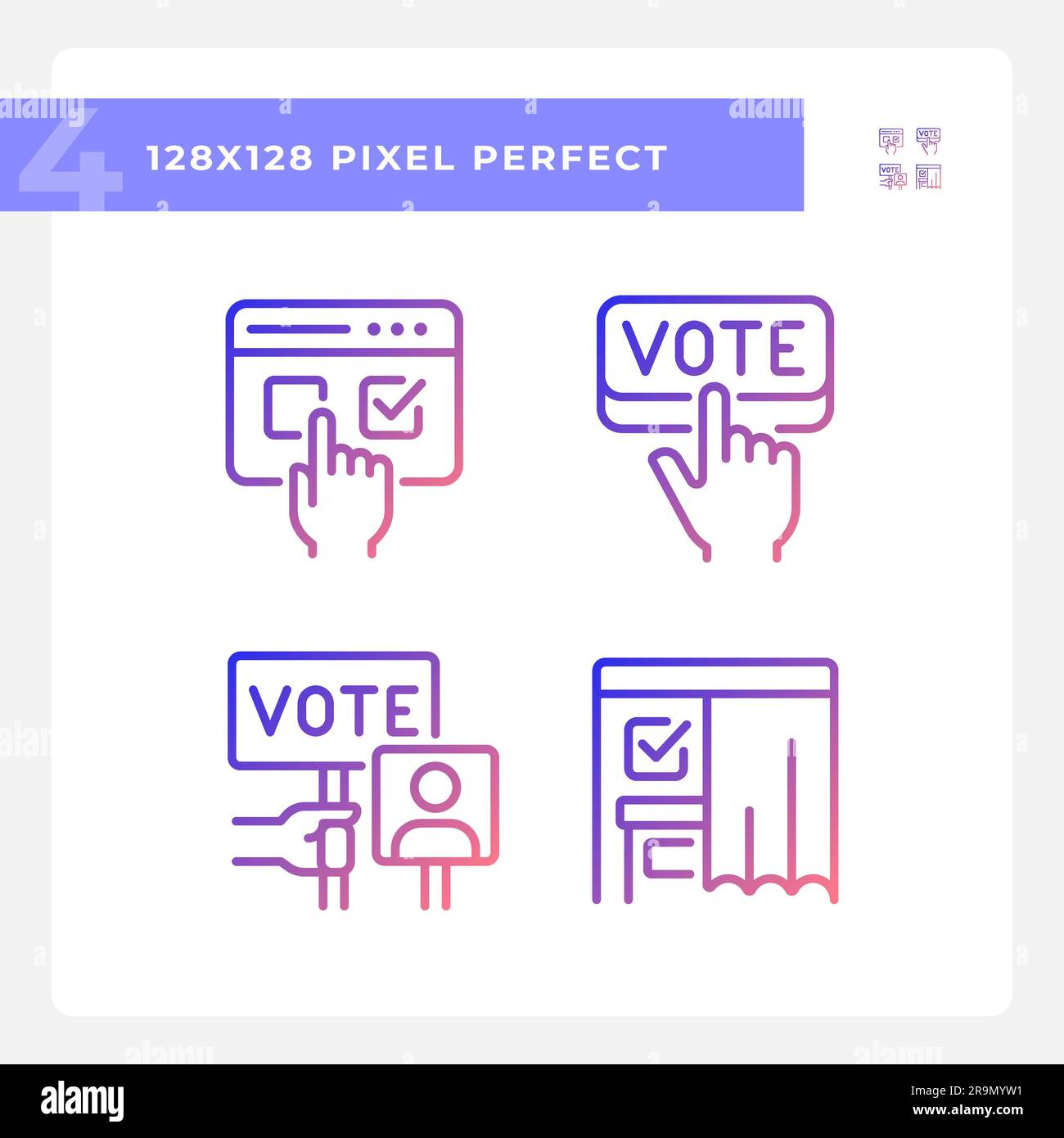 Icônes de vote à gradient parfait de 2D pixels Illustration de Vecteur