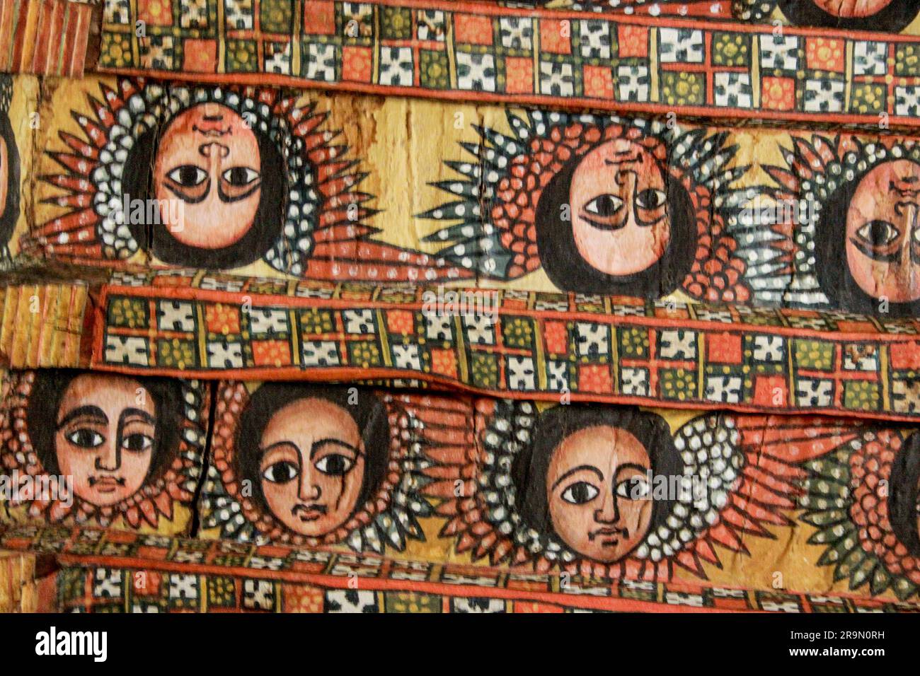 L'Afrique, l'Ethiopie, Gondar, plafond peint dans l'église de Debre Birhan Sélassié peinture de 80 visages angélique Banque D'Images