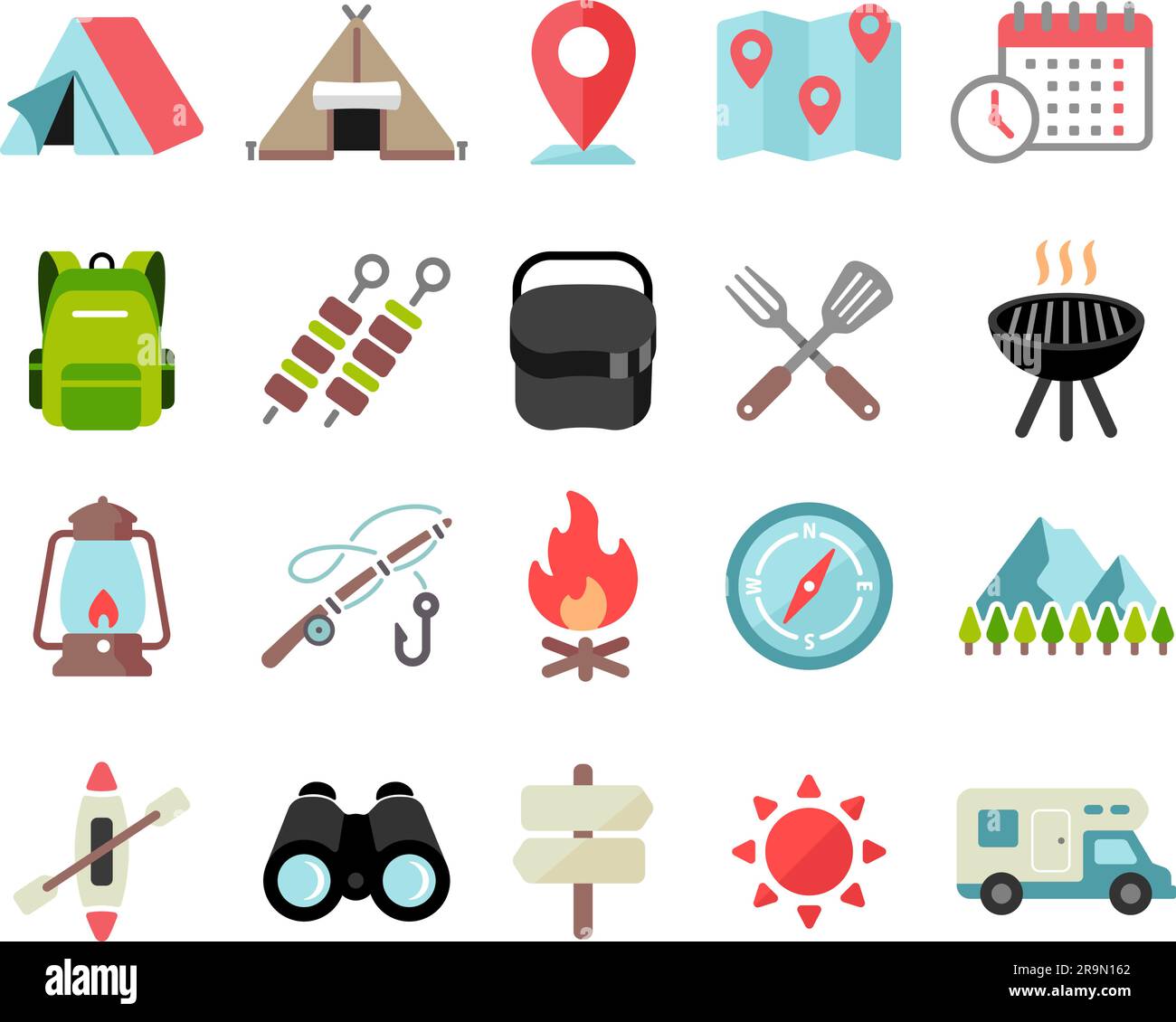 Jeu d'illustrations vectorielles d'icônes de camping et d'extérieur Illustration de Vecteur