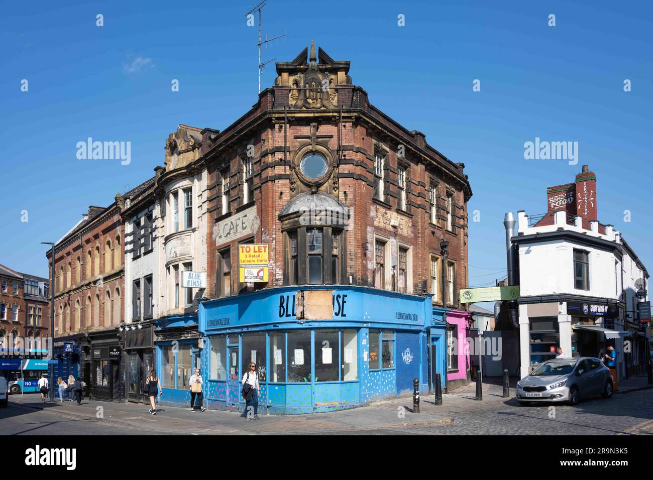 Fermé Blue Rinse vintage magasin de vêtements, 7-11 Call Lane, Leeds, West Yorkshire, Angleterre - dans la zone de réaménagement Kirkgate Banque D'Images