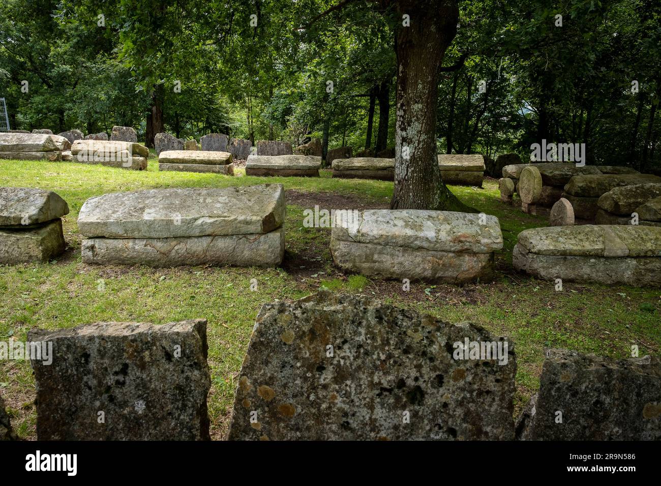 Necrópolis de San Adrián de Argiñeta, Ermita de San Adrián, Elorrio, Vizcaya, País Vasco, España Banque D'Images