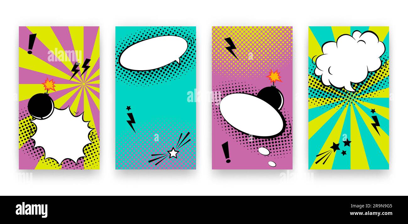 Ensemble de modèles modifiables à la mode Vector pour les histoires de réseaux sociaux. Arrière-plans de conception moderne pour dépliants, cartes, affiches. Musique pop art tendance Illustration de Vecteur