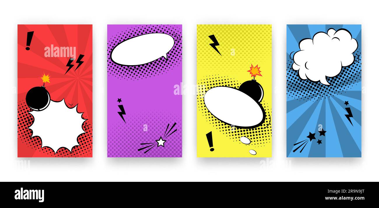 Ensemble de modèles modifiables à la mode Vector pour les histoires de réseaux sociaux. Arrière-plans de conception moderne pour dépliants, cartes, affiches. Musique pop art tendance Illustration de Vecteur