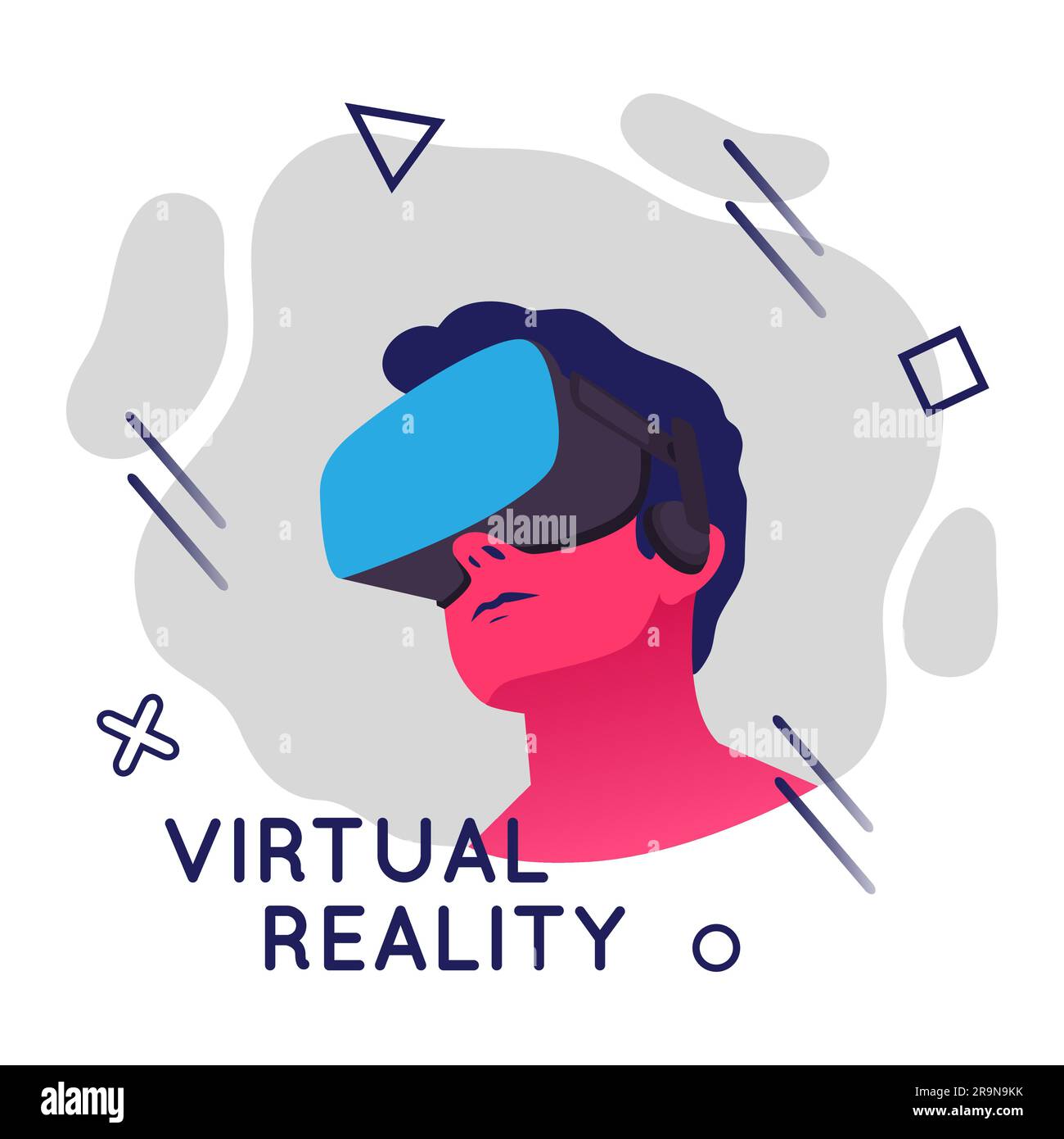 Illustration vectorielle d'un homme portant un casque de réalité virtuelle. Illustration VR moderne abstraite avec éléments géométriques de style plat Illustration de Vecteur