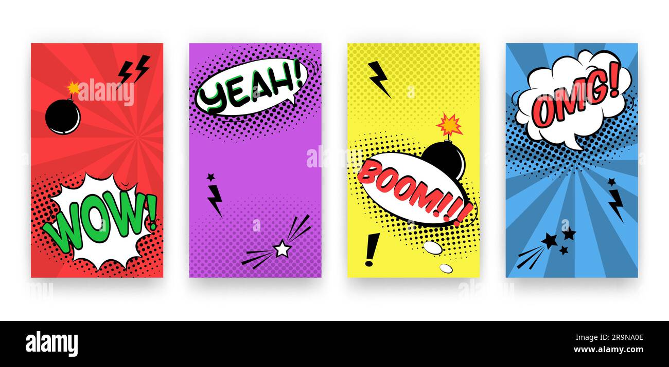 Ensemble de modèles modifiables à la mode Vector pour les histoires de réseaux sociaux. Arrière-plans de conception moderne pour dépliants, cartes, affiches. Musique pop art tendance Illustration de Vecteur