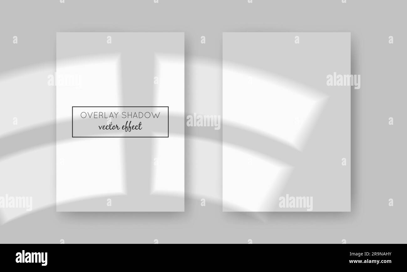 Vector deux maquettes de A4 cartes avec superpositions d'ombres sur le dessus. Ombres de cadre de fenêtre pour des effets de lumière naturelle. Illustration photo-réaliste tendance Illustration de Vecteur