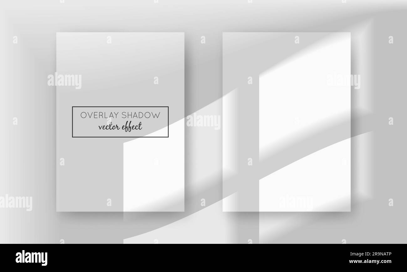 Vector deux maquettes de A4 cartes avec superpositions d'ombres sur le dessus. Ombres de cadre de fenêtre pour des effets de lumière naturelle. Illustration photo-réaliste tendance Illustration de Vecteur