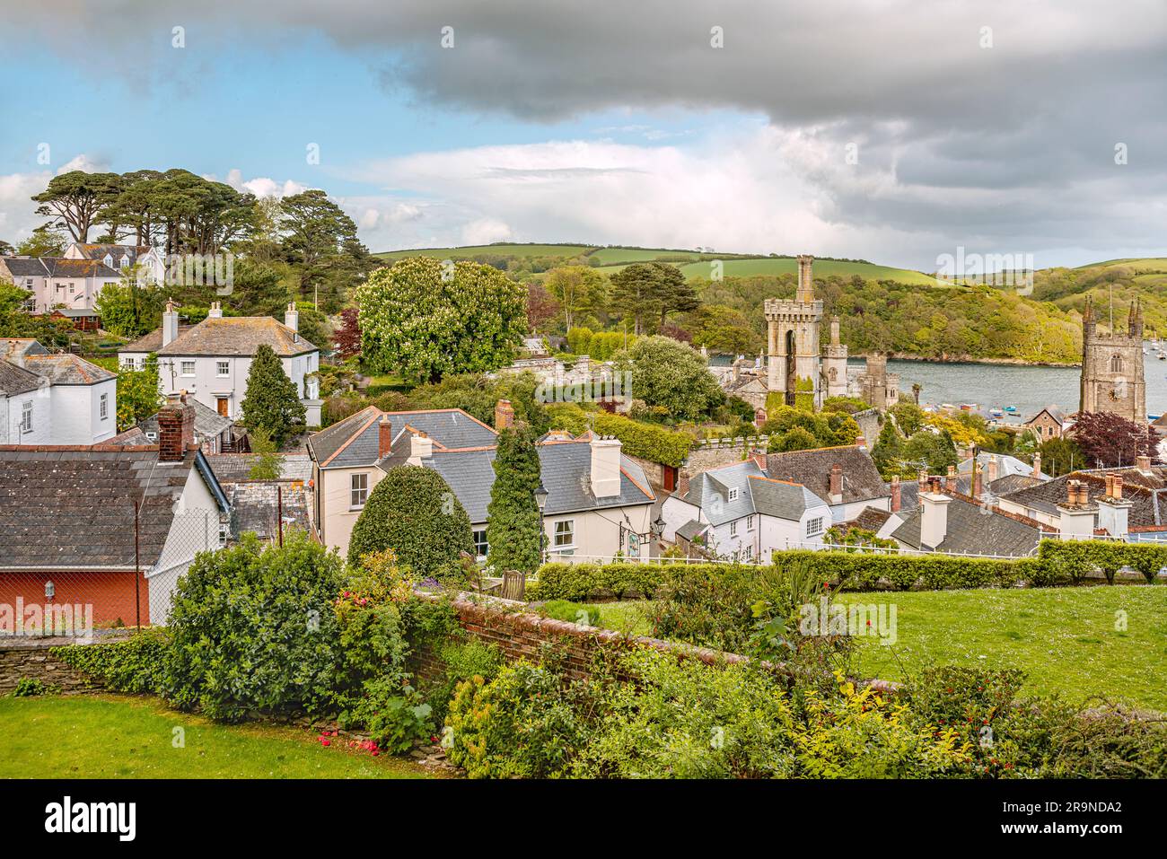 Vue panoramique sur la vieille ville de Fowey, Cornouailles, Angleterre, Royaume-Uni Banque D'Images