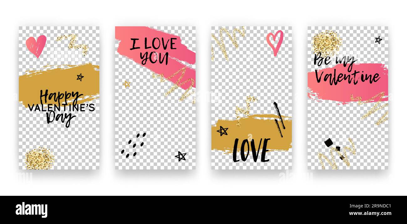 Ensemble vectoriel avec modèles modifiables tendance pour les histoires de réseaux sociaux. Banderoles modernes de la Saint-Valentin avec coeurs et phrases Illustration de Vecteur