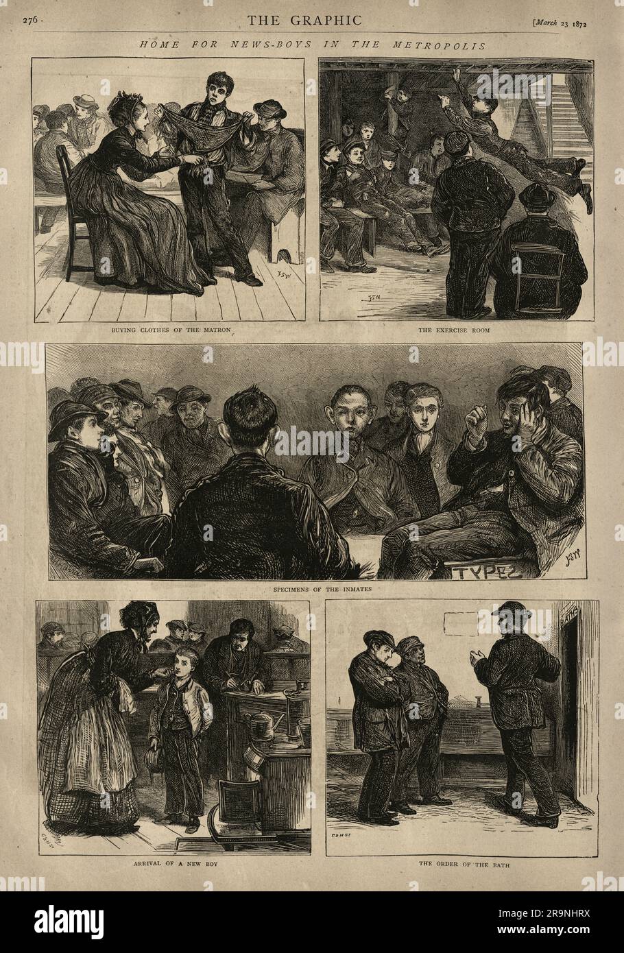 Illustration vintage de National Refuges for Homeless and destitute Children, maison de Newsboys, Londres, 1870s 19th Century. Banque D'Images