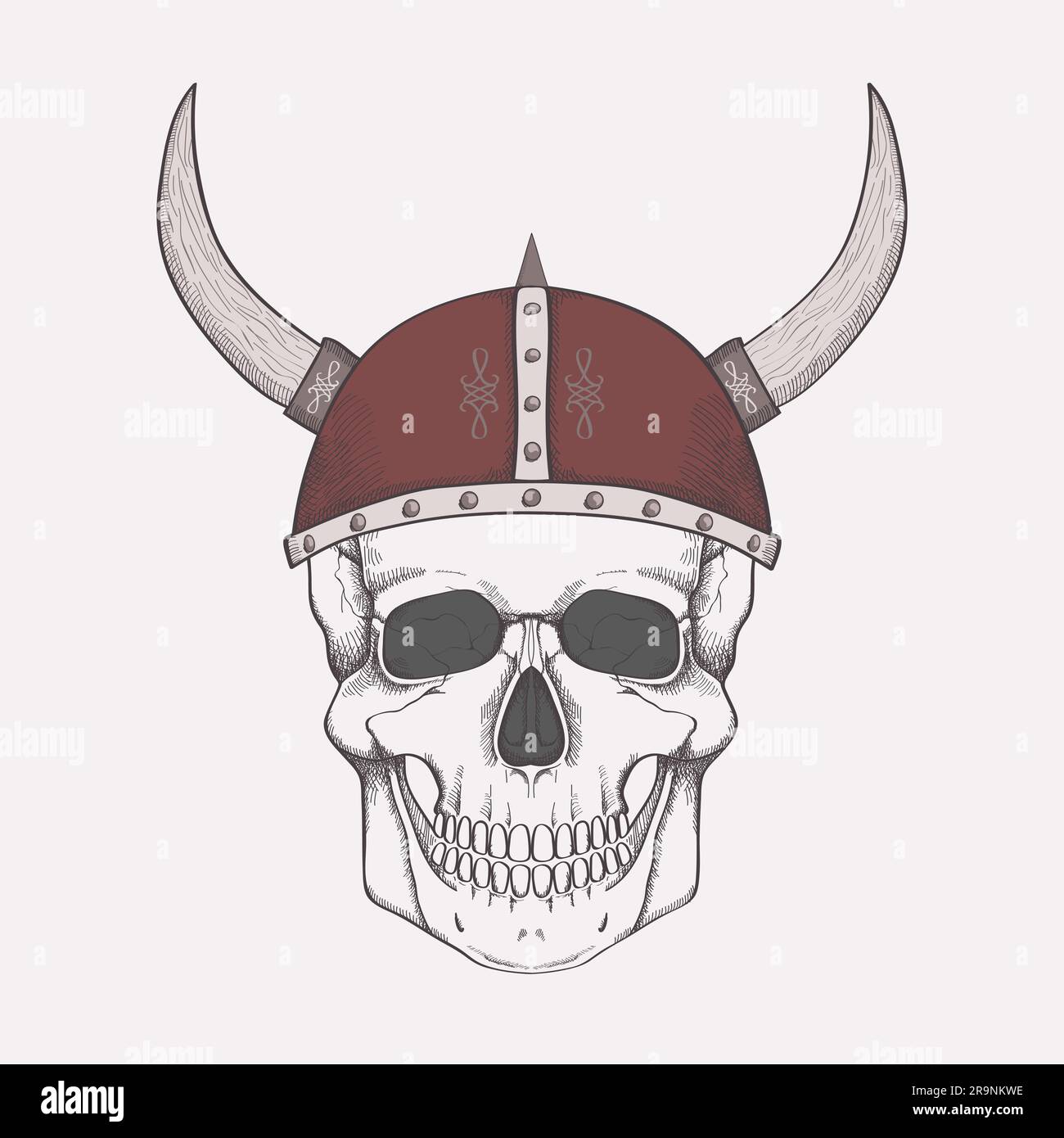 Illustration vectorielle avec crâne humain portant un casque viking Illustration de Vecteur