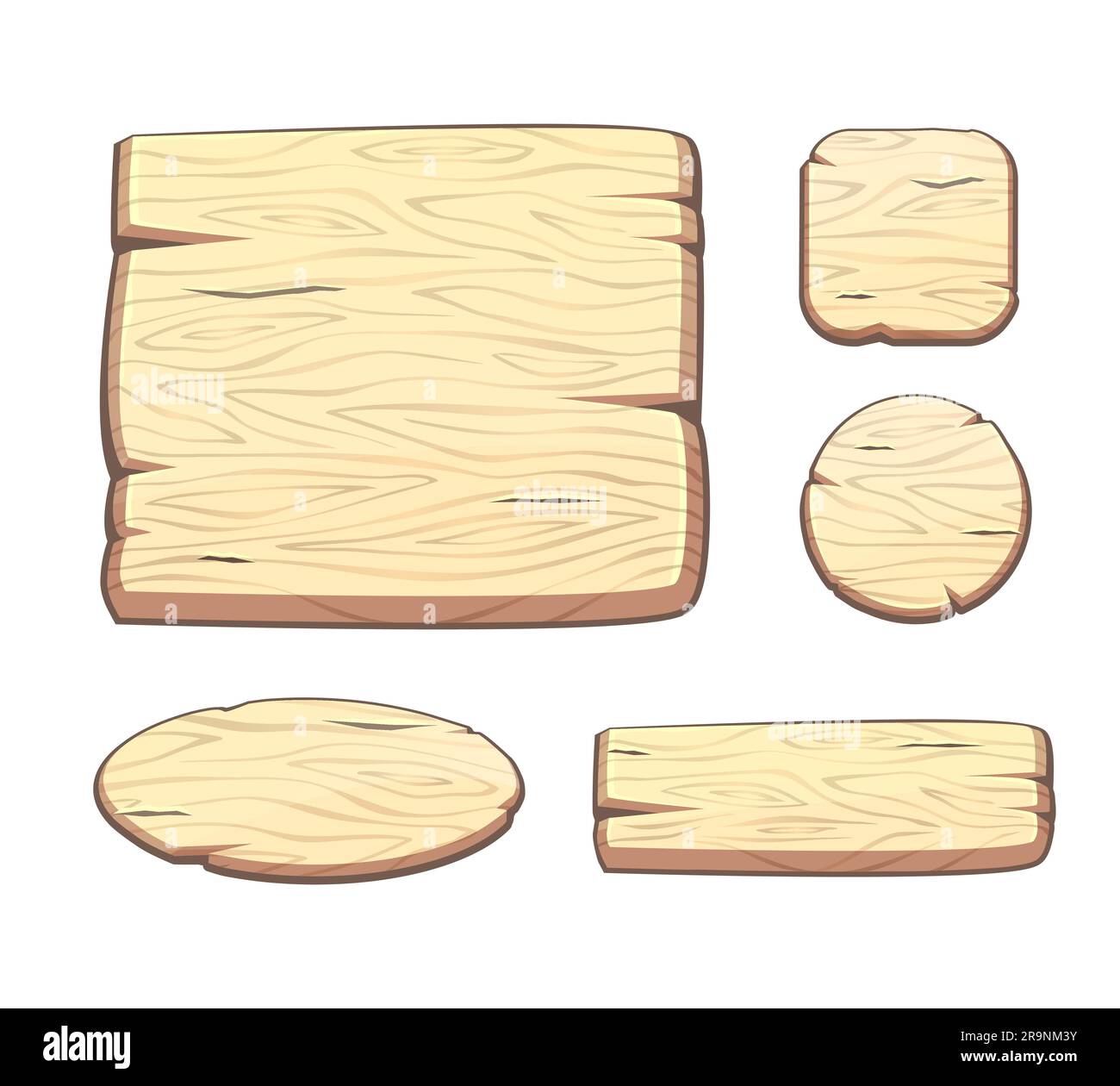 Ensemble vectoriel avec boutons en bois de dessin animé pour les ressources de jeu, développement d'interface utilisateur. Éléments de l'interface graphique. Illustration de Vecteur