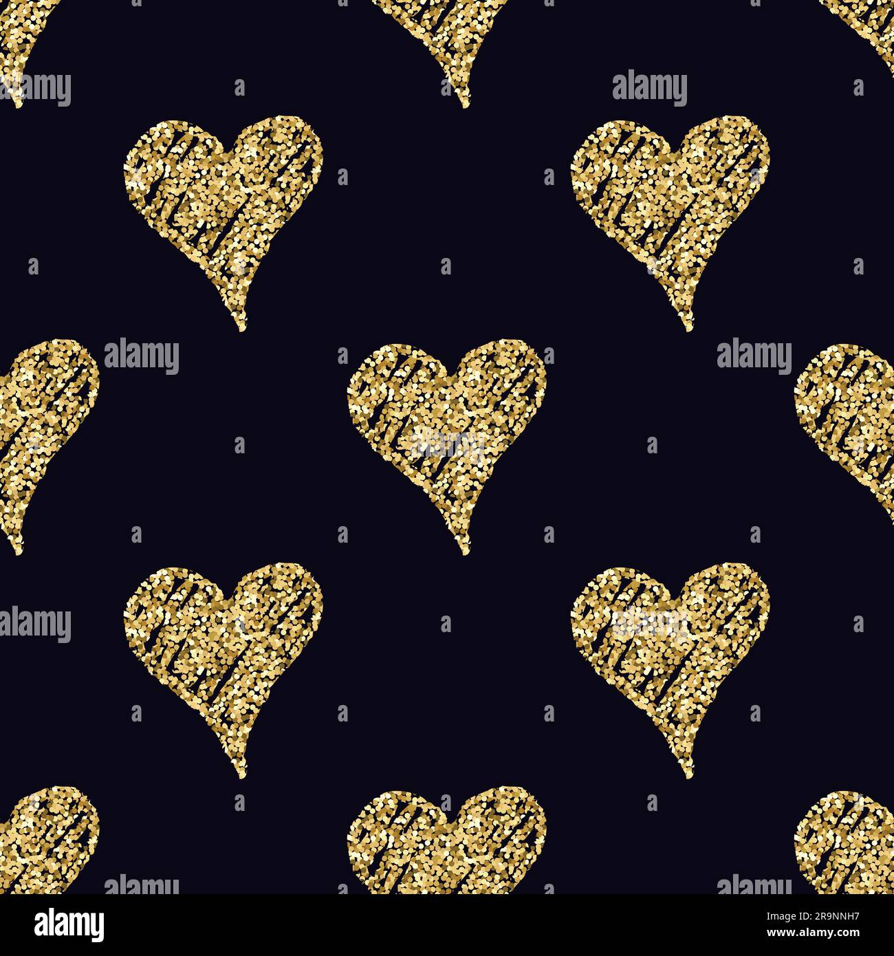 Motif vectoriel sans couture avec coeurs dorés dessinés à la main. Décoration pour la Saint-Valentin, mariage Illustration de Vecteur