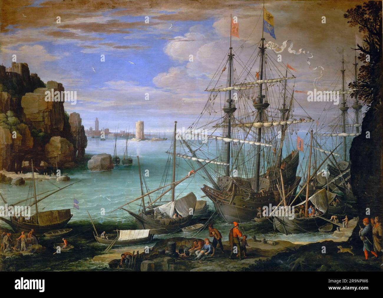 Paul Bril – vue sur le port 1611-12. 107x151 Banque D'Images