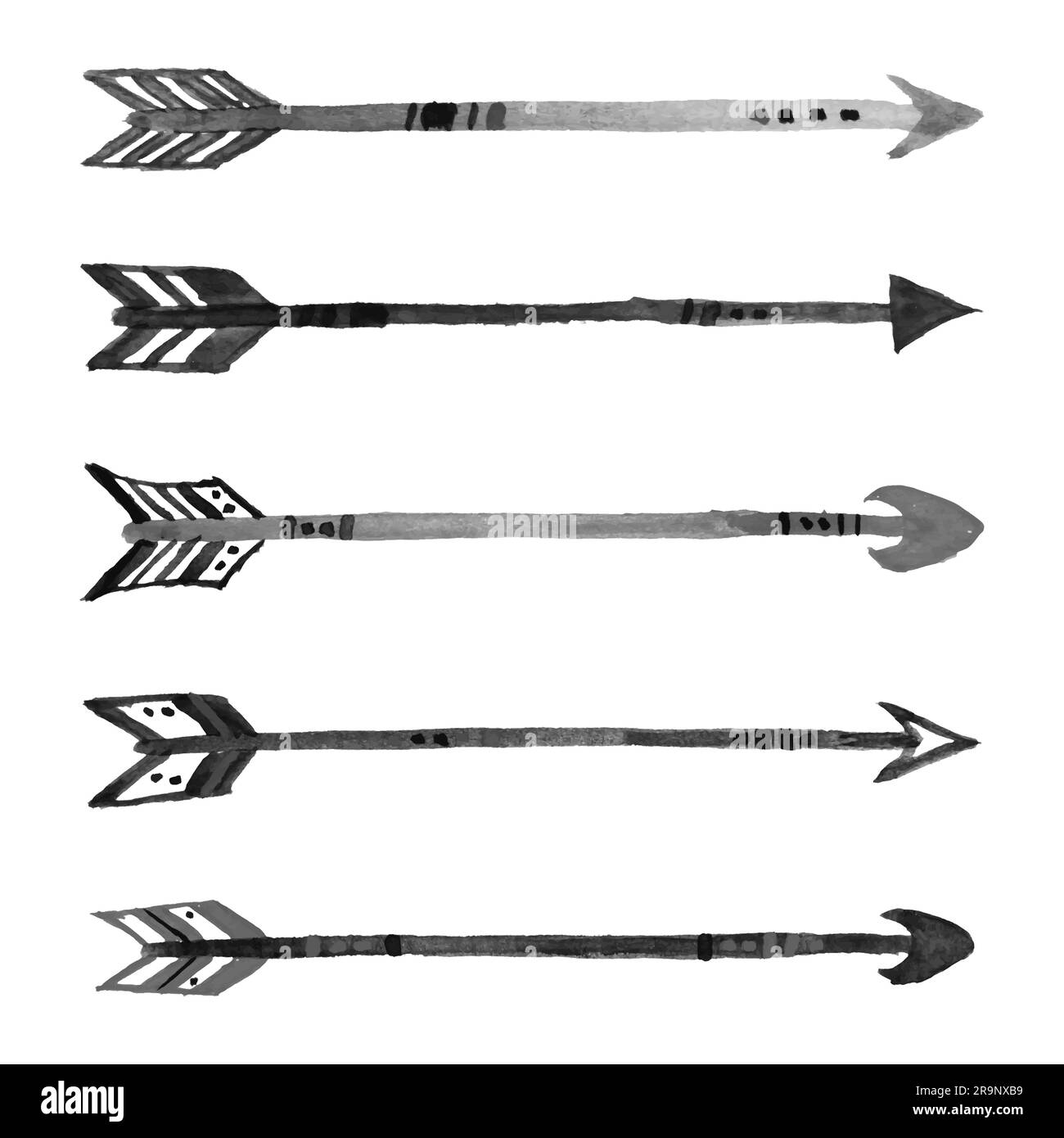 Ensemble vectoriel de flèches ethniques noir et blanc aquarelle grunge Illustration de Vecteur