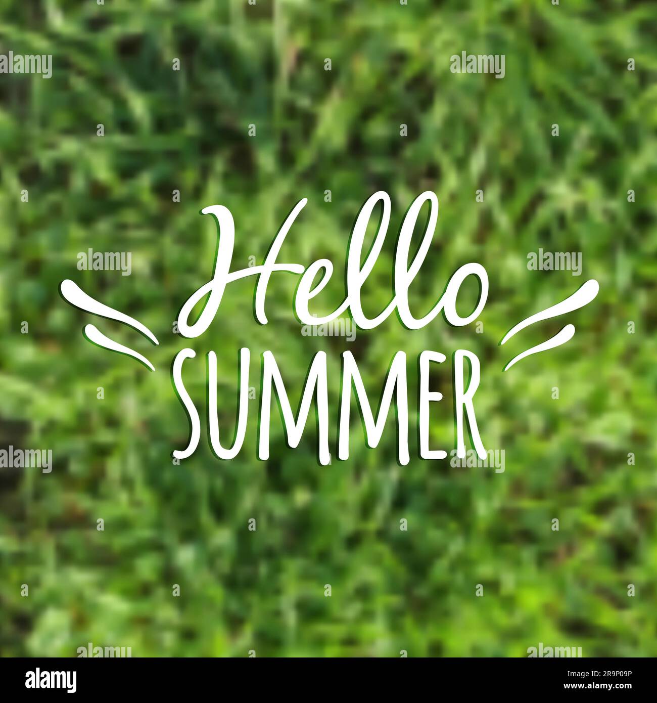 Illustration vectorielle floue avec herbe et phrase typographique « Hello Summer » Illustration de Vecteur