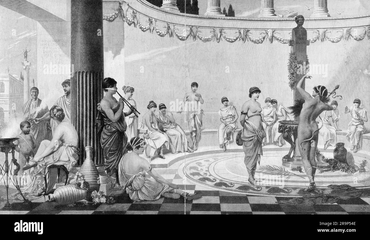 Danse, monde antique, Grèce, leçon de danse dans le temple de Dionysos, LE DROIT D'AUTEUR DE L'ARTISTE N'A PAS À ÊTRE EFFACÉ Banque D'Images