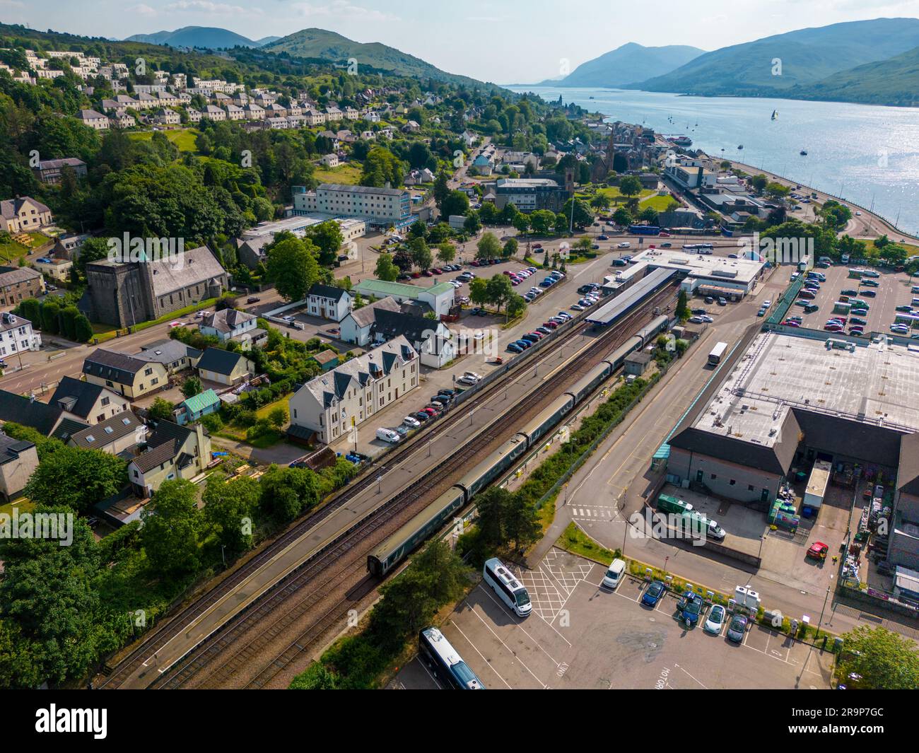 Photo aérienne drone de la gare de fort William, Écosse Banque D'Images