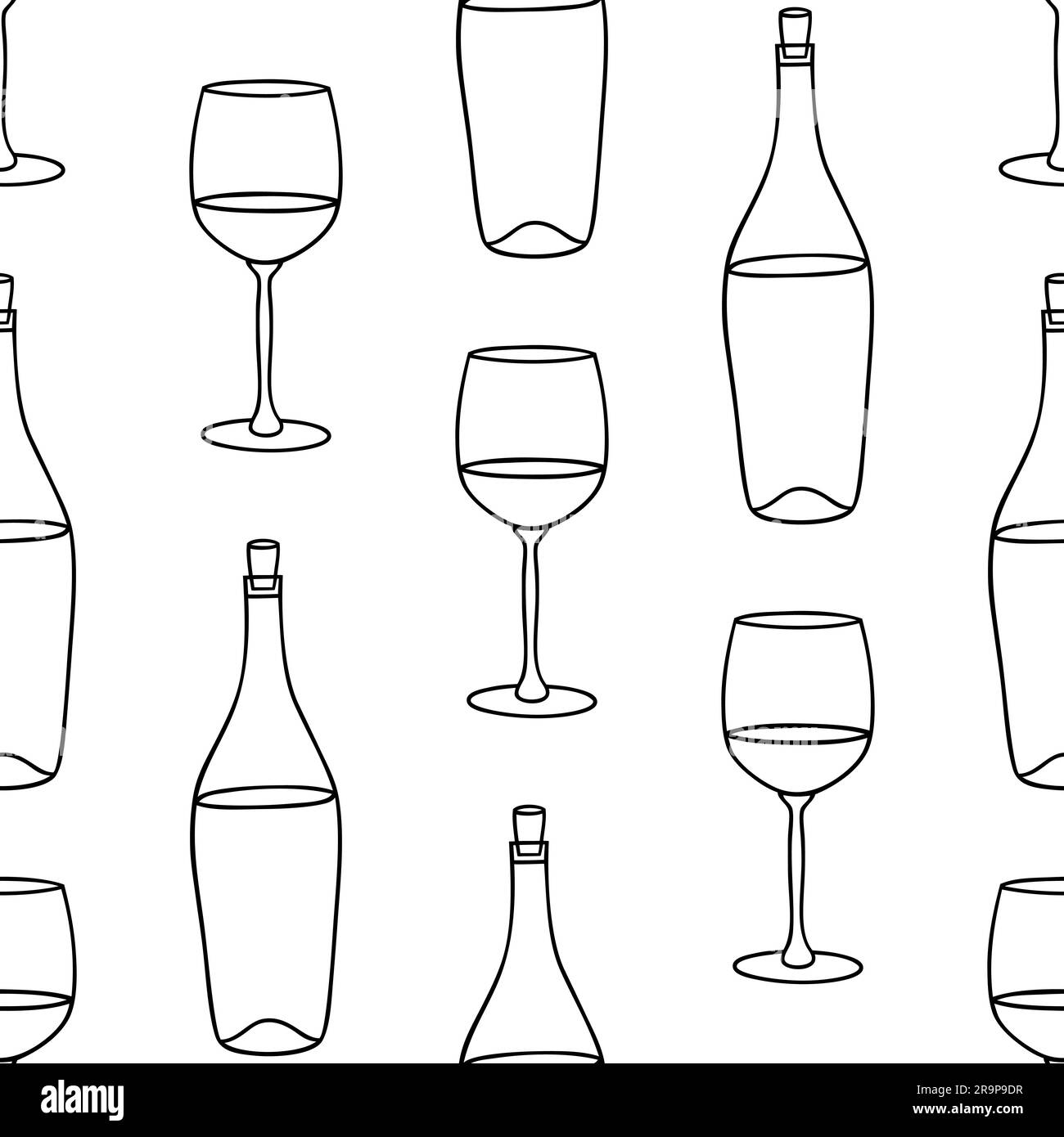 Motif vectoriel sans coutures avec bouteilles et verres à vin. Contexte pour le design du menu du café, du bar ou du restaurant, la dégustation de vins, la carte de vins, le web, les bannières Illustration de Vecteur