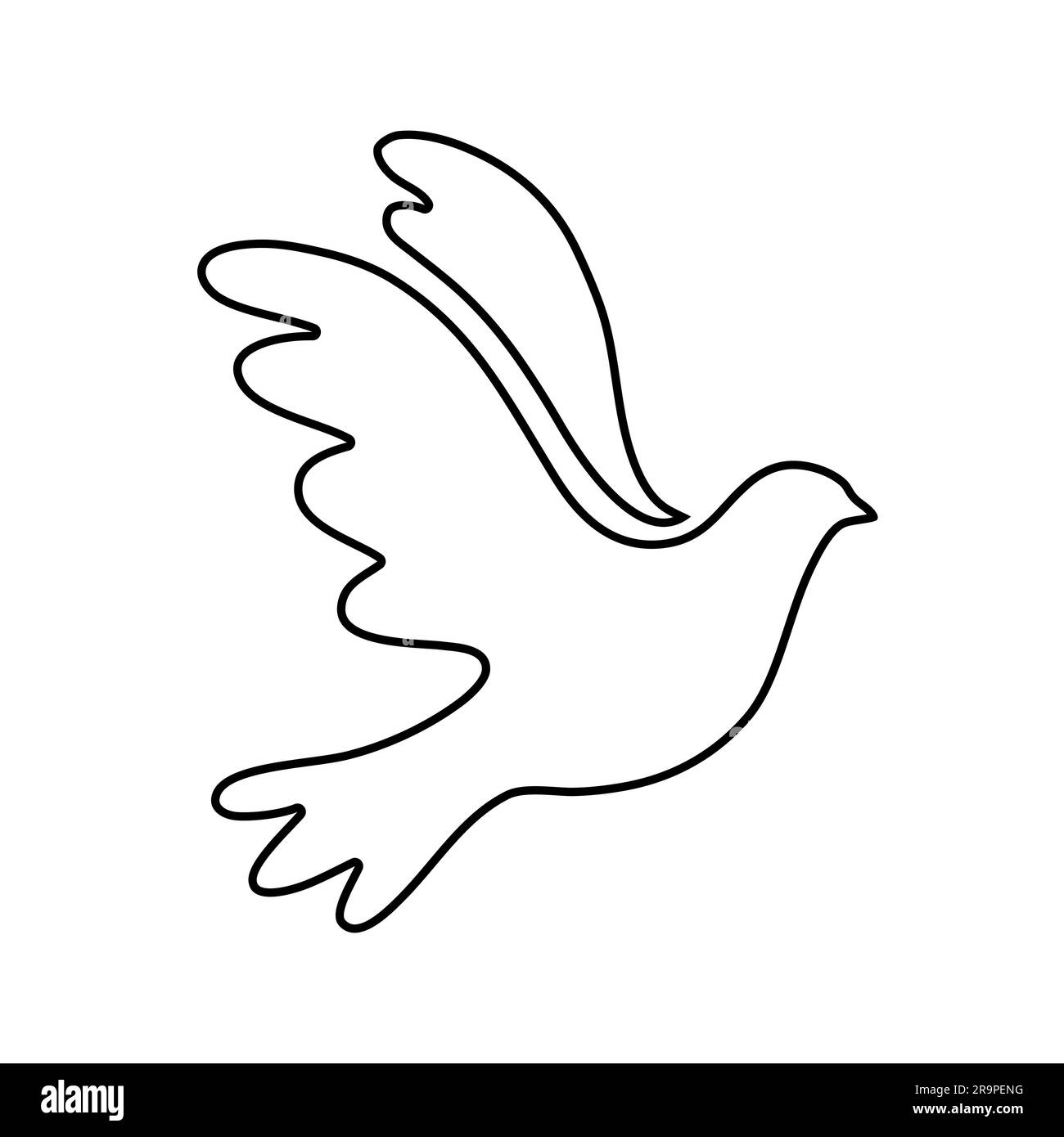 Illustration vectorielle de la colombe noire d'oiseau volant comme symbole de paix isolée sur fond blanc. Icône de style doublé Illustration de Vecteur