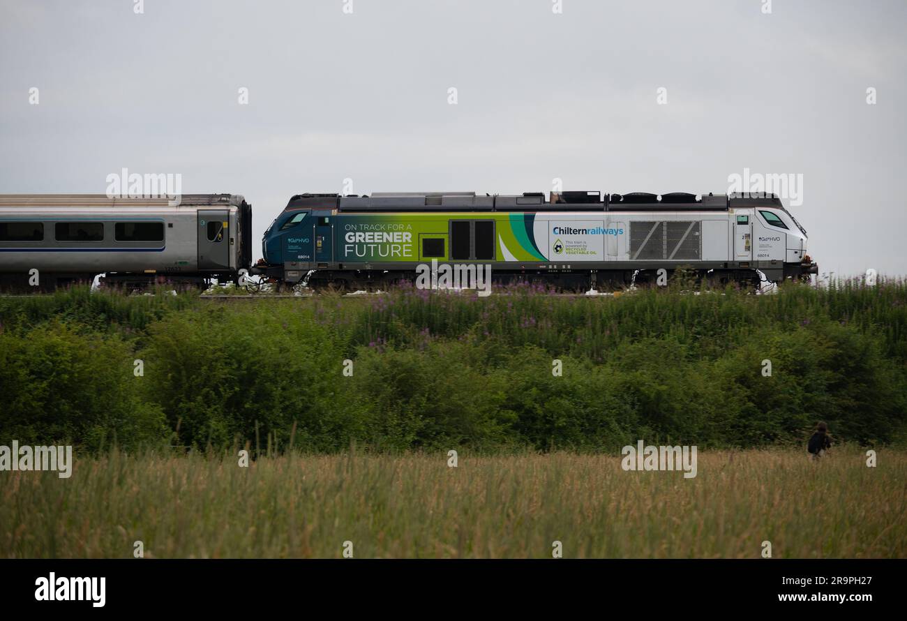 Locomotive diesel no 68014 de classe 68 Chiltern Railways, alimentée par de l'huile végétale recyclée. Banque D'Images