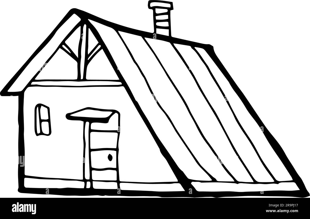 Maison en bois dans la forêt. Esquisse vectorielle. Illustration de Vecteur