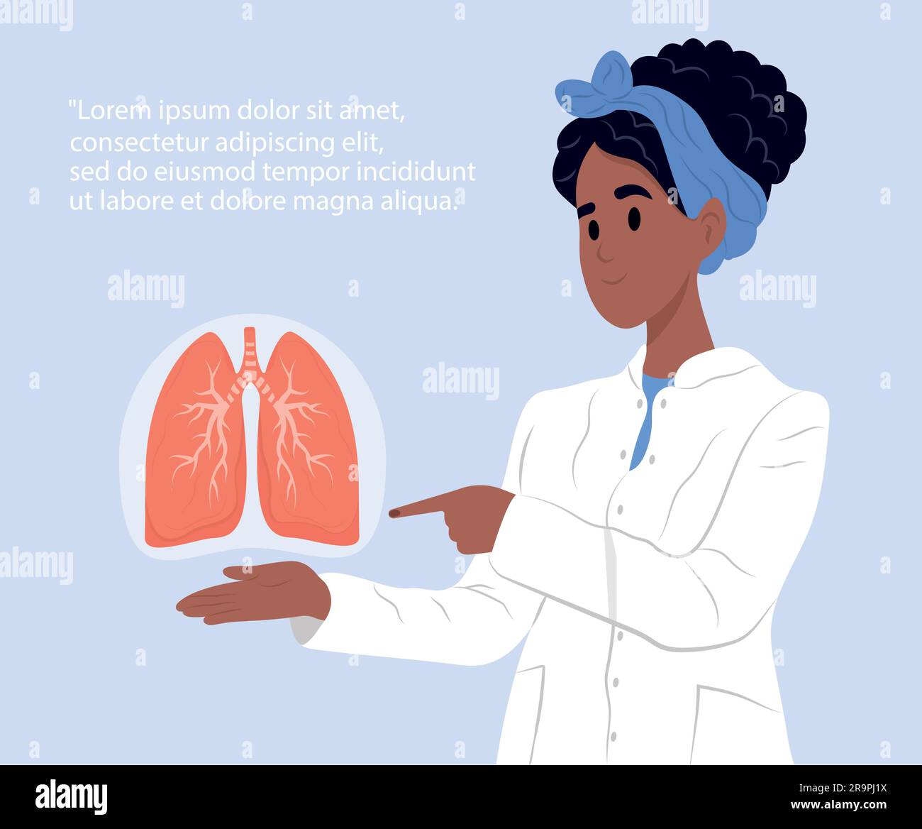 Pulmonologieist femme noire médecin.mois mondial de sensibilisation au cancer du poumon en novembre. Santé pulmonaire. Soins pulmonaires, sensibilisation à la tuberculose. Journée mondiale du cancer, a Illustration de Vecteur