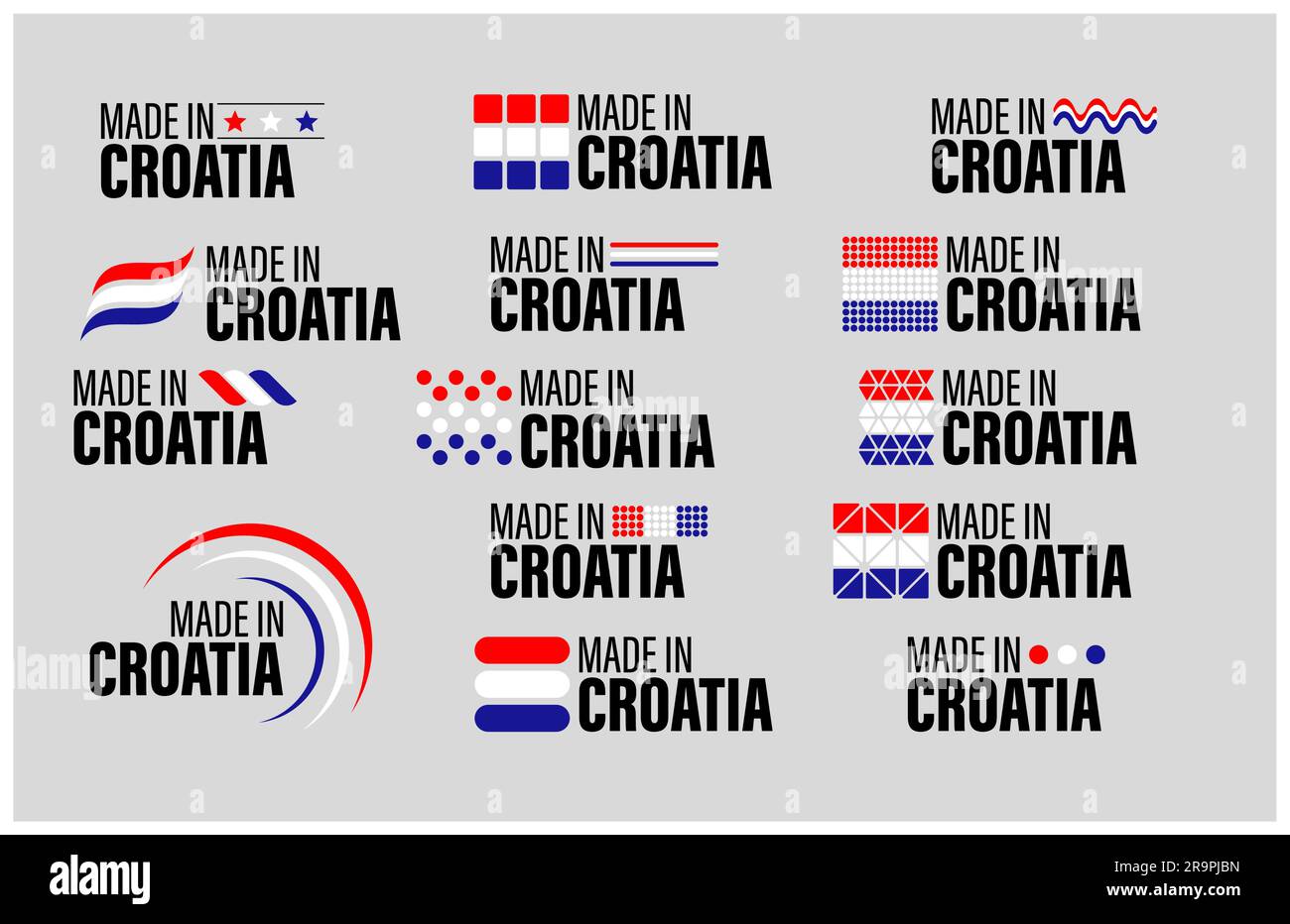 Ensemble d'étiquettes et de motifs en Croatie. Élément d'impact pour l'utilisation que vous voulez en faire. Illustration de Vecteur