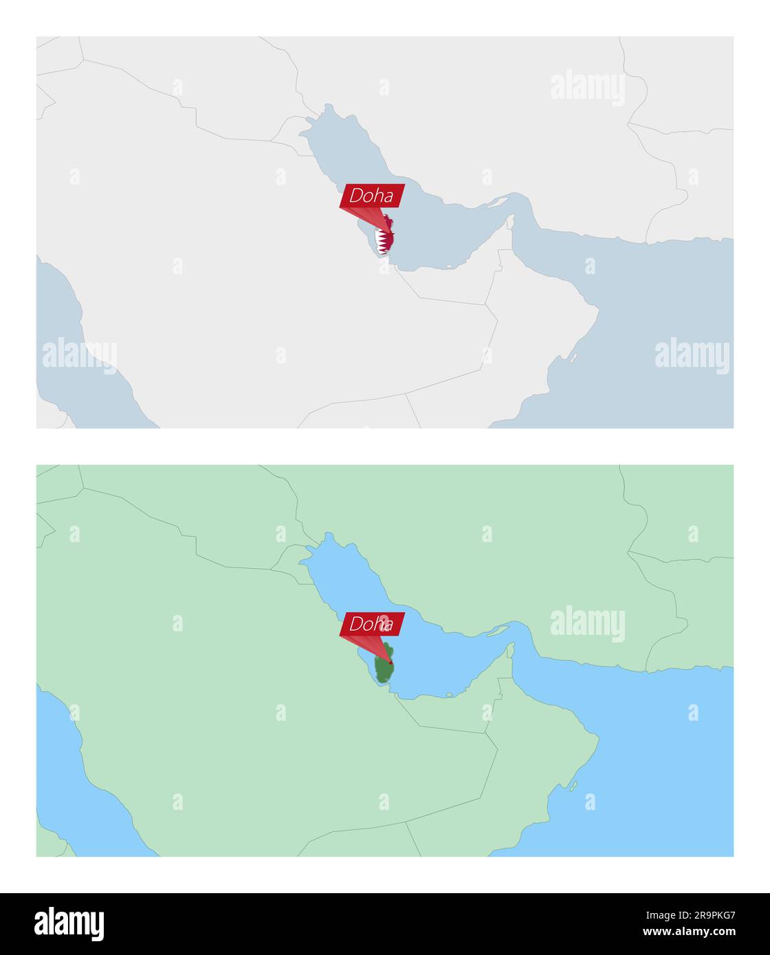 Carte du Qatar avec code PIN de la capitale du pays. Deux types de