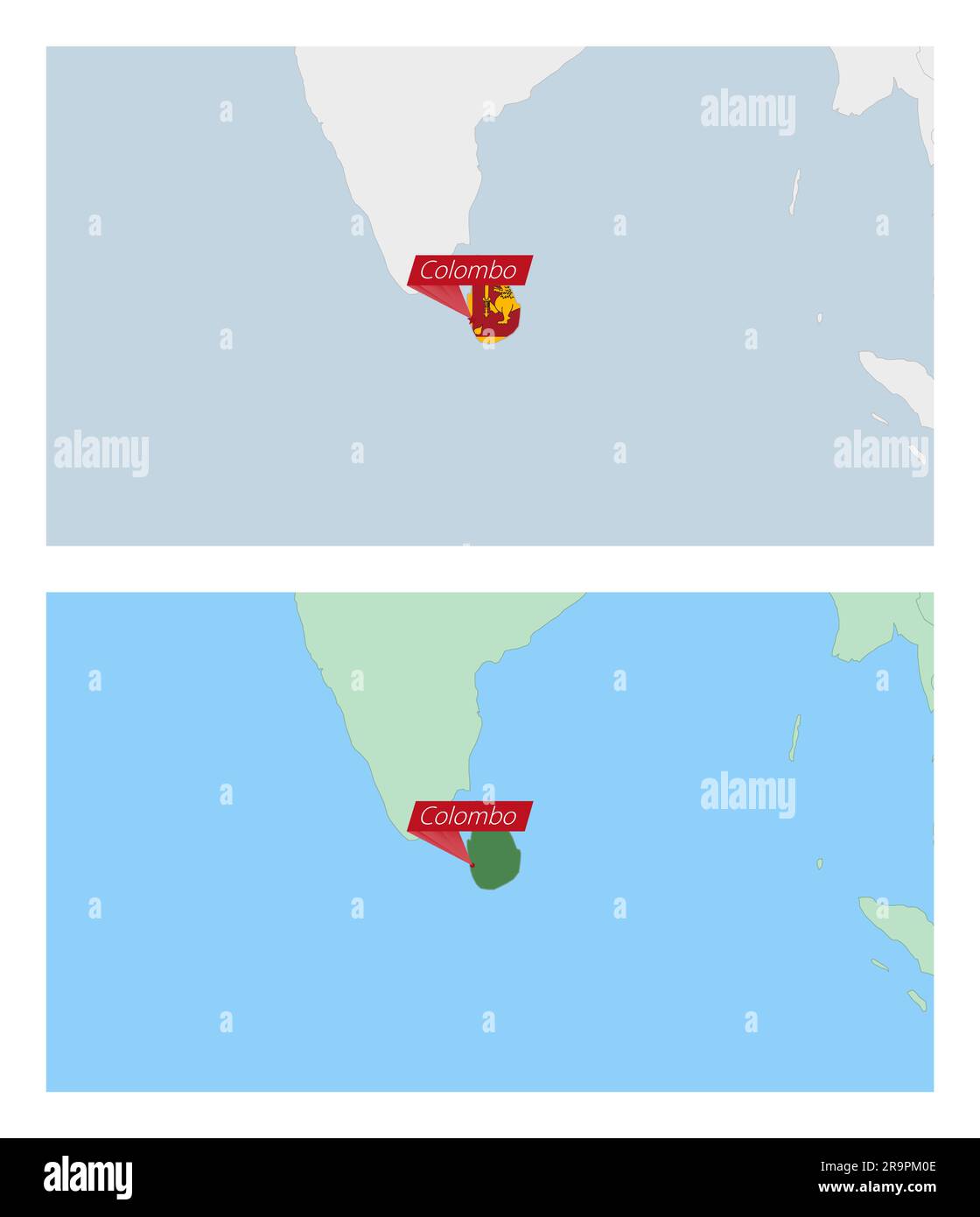 Carte du Sri Lanka avec code PIN de la capitale du pays. Deux types de carte du Sri Lanka avec les pays voisins. Modèle vectoriel. Illustration de Vecteur