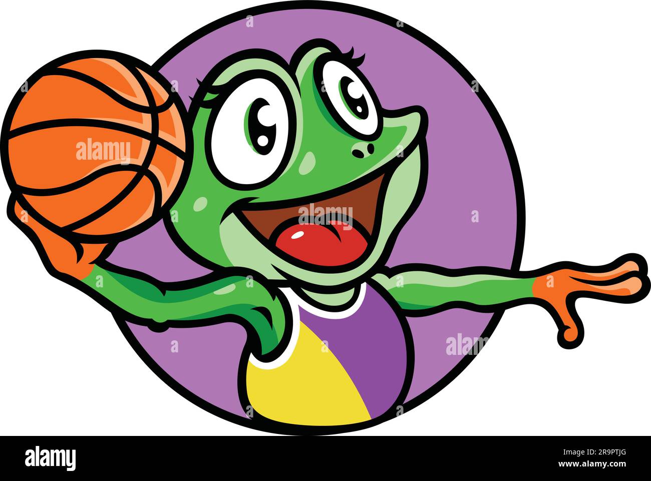 Boule de basket femelle joueur Frog Dunk Illustration de Vecteur