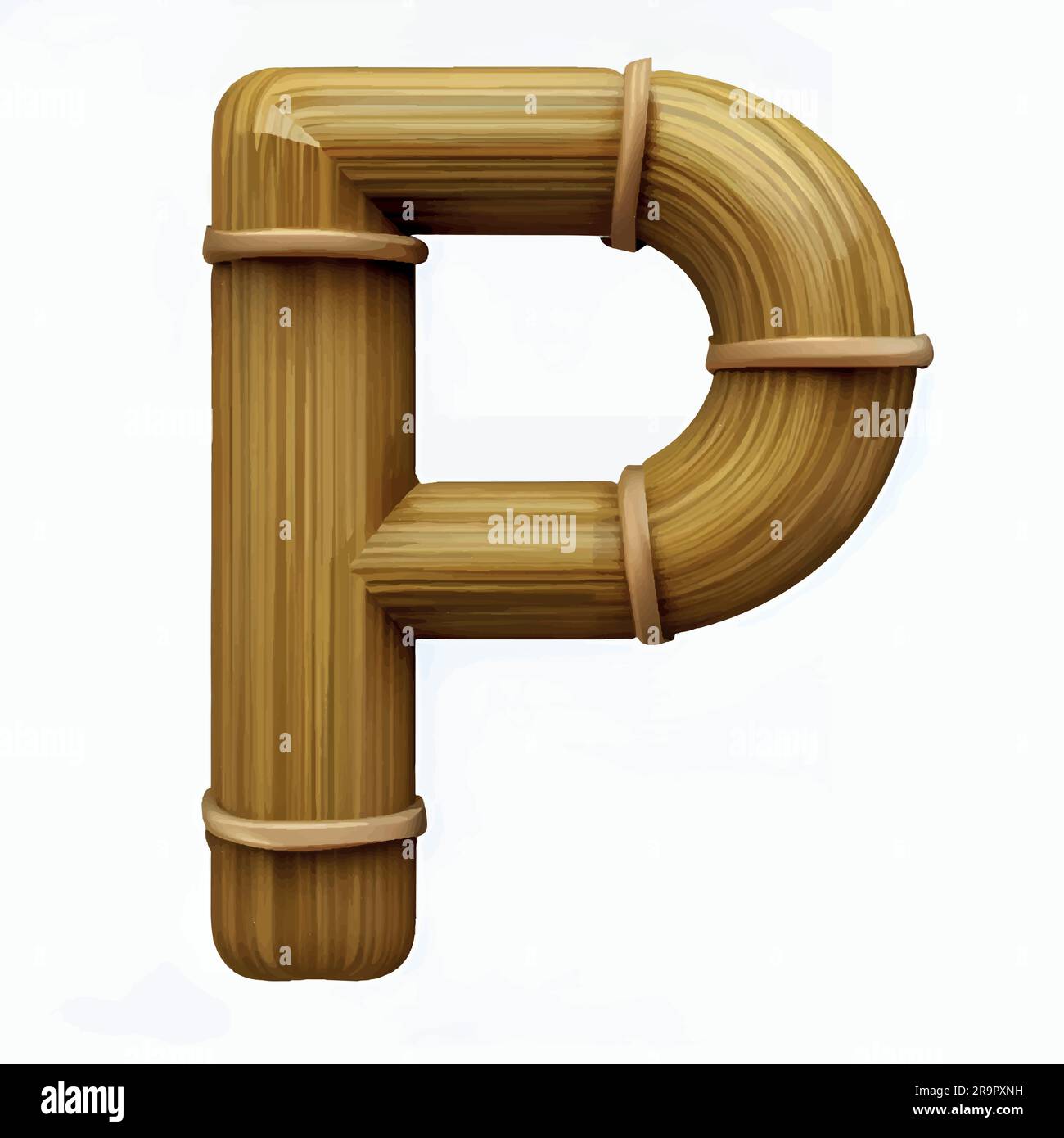 Lettre majuscule P en bambou avec fond blanc Illustration de Vecteur