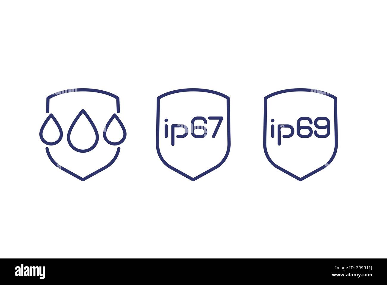 ip67, ip69, icônes d'étanchéité et de résistance à l'eau Illustration de Vecteur