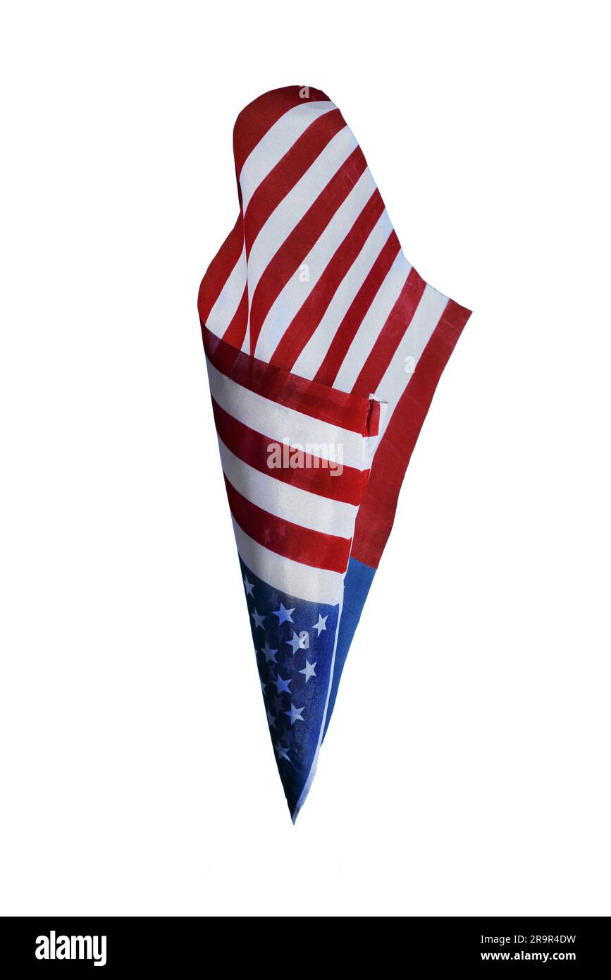 un drapeau américain volant sur l'air, isolé sur un fond blanc Banque D'Images