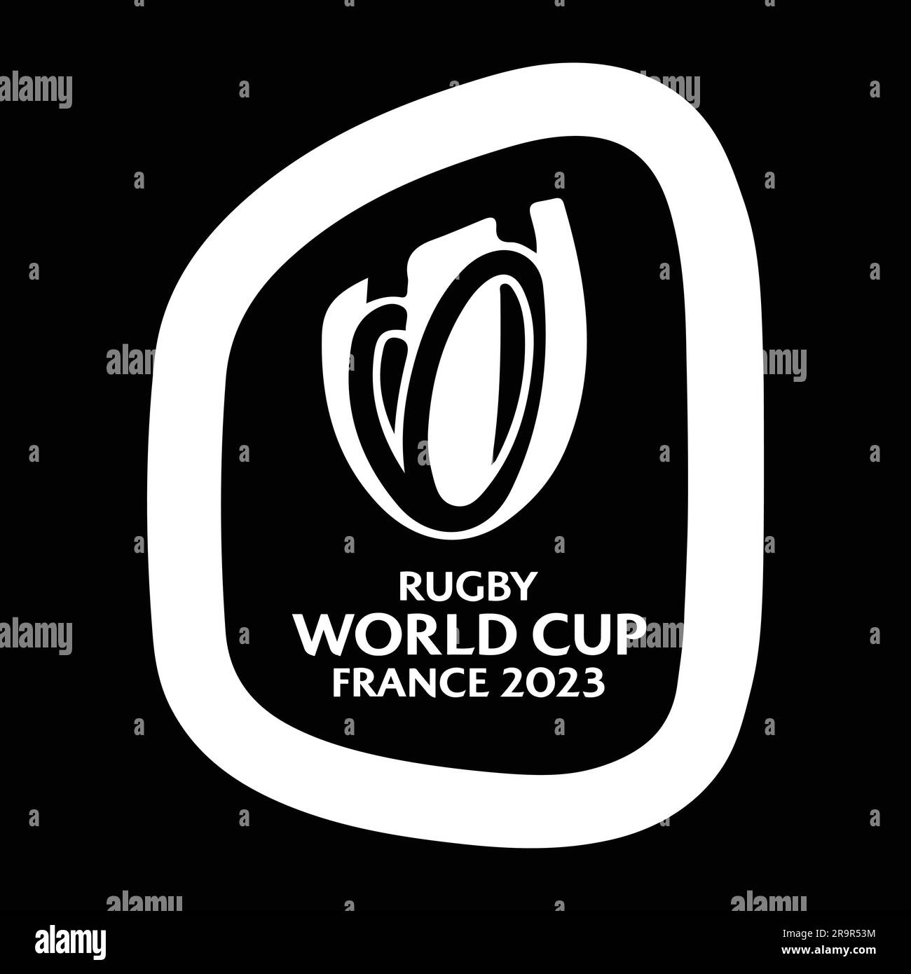 Logo vectoriel couleur blanc de la coupe du monde de rugby 2023 en France et fond noir, illustration vectorielle image modifiable Illustration de Vecteur