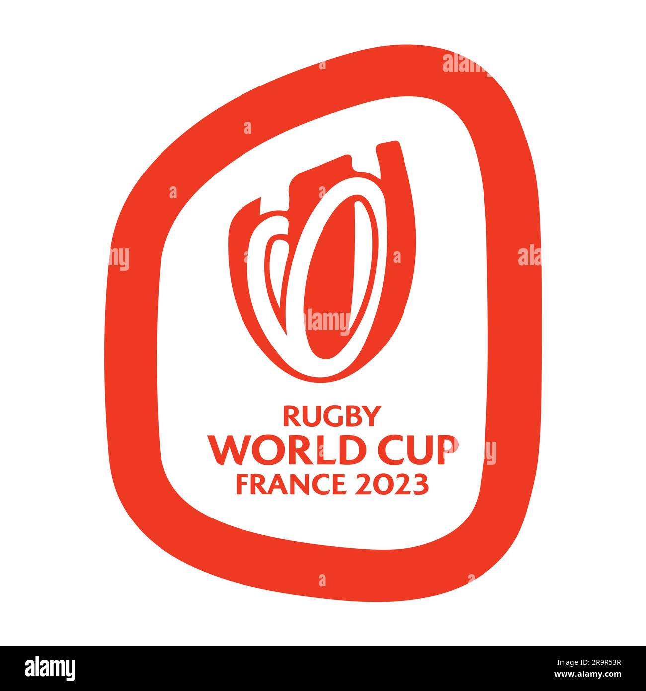 Logo rouge coloré Vector de la coupe du monde de rugby 2023 en France et fond blanc, illustration vectorielle image modifiable Illustration de Vecteur