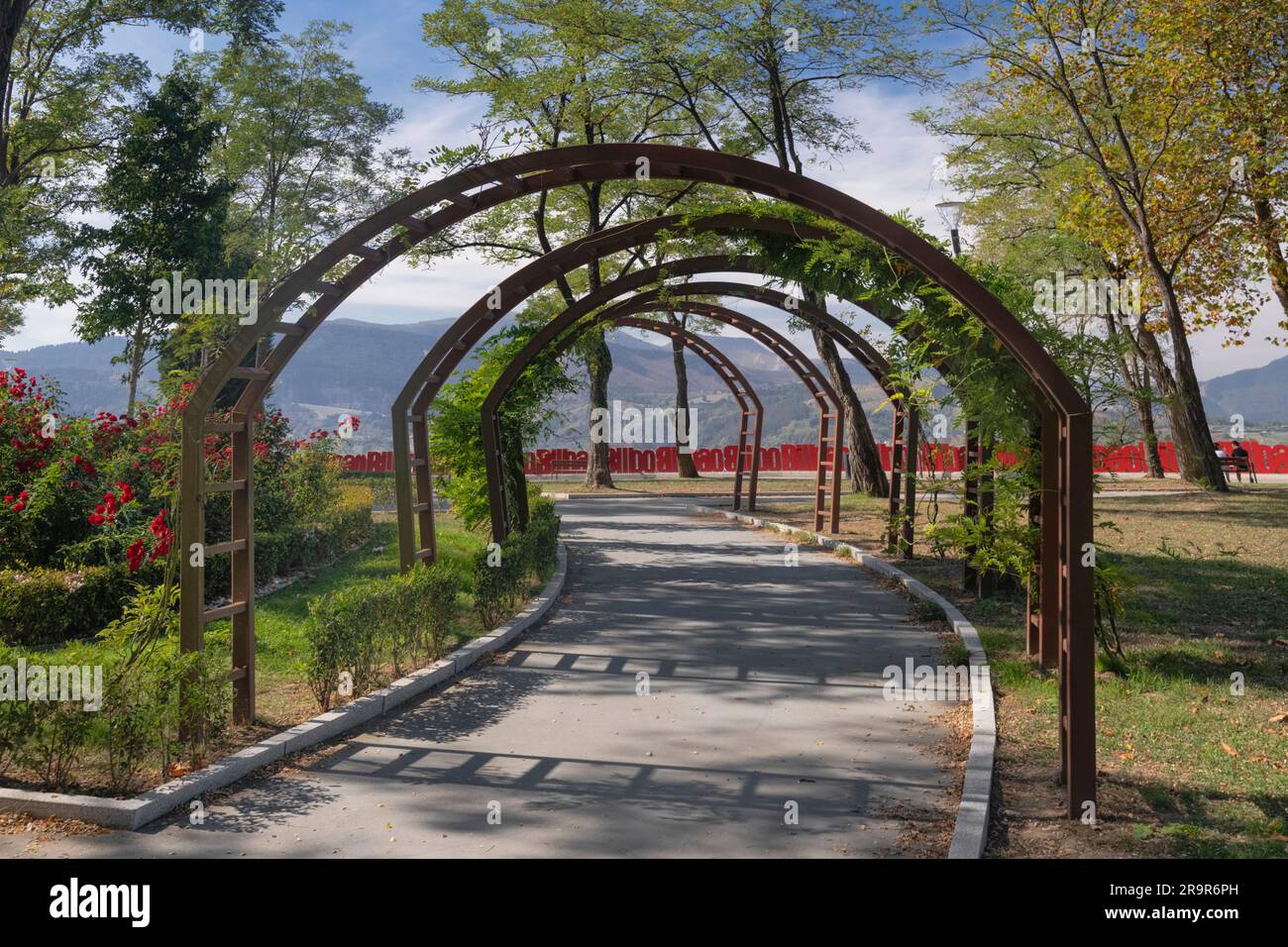 Espagne, pays Basque, Bilbao, Parc du Mont Artxanda avec le célèbre panneau de Bilbao en arrière-plan. Banque D'Images
