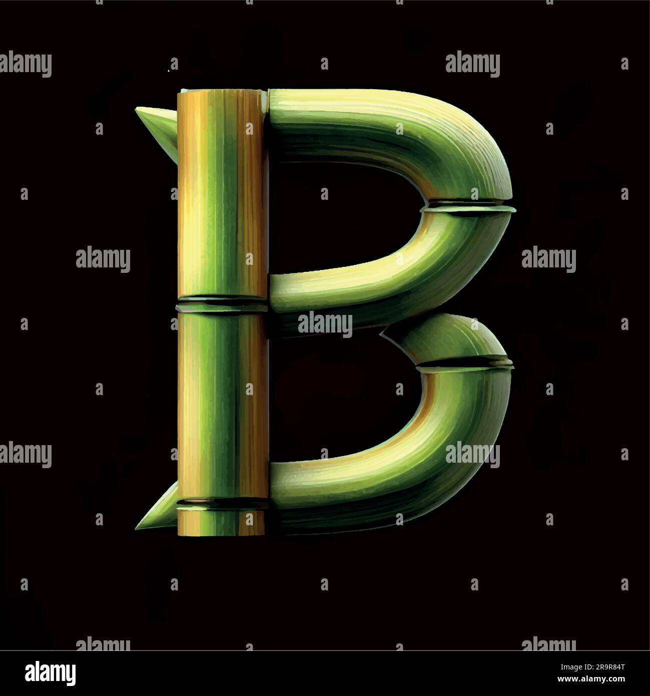 Lettre majuscule B en bambou vert avec fond blanc Illustration de Vecteur