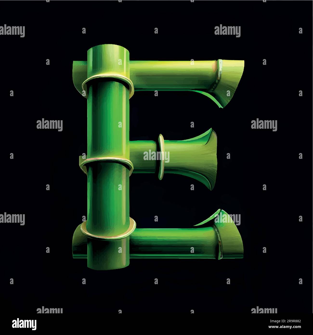 Lettre majuscule E en vert bambou avec fond noir Illustration de Vecteur
