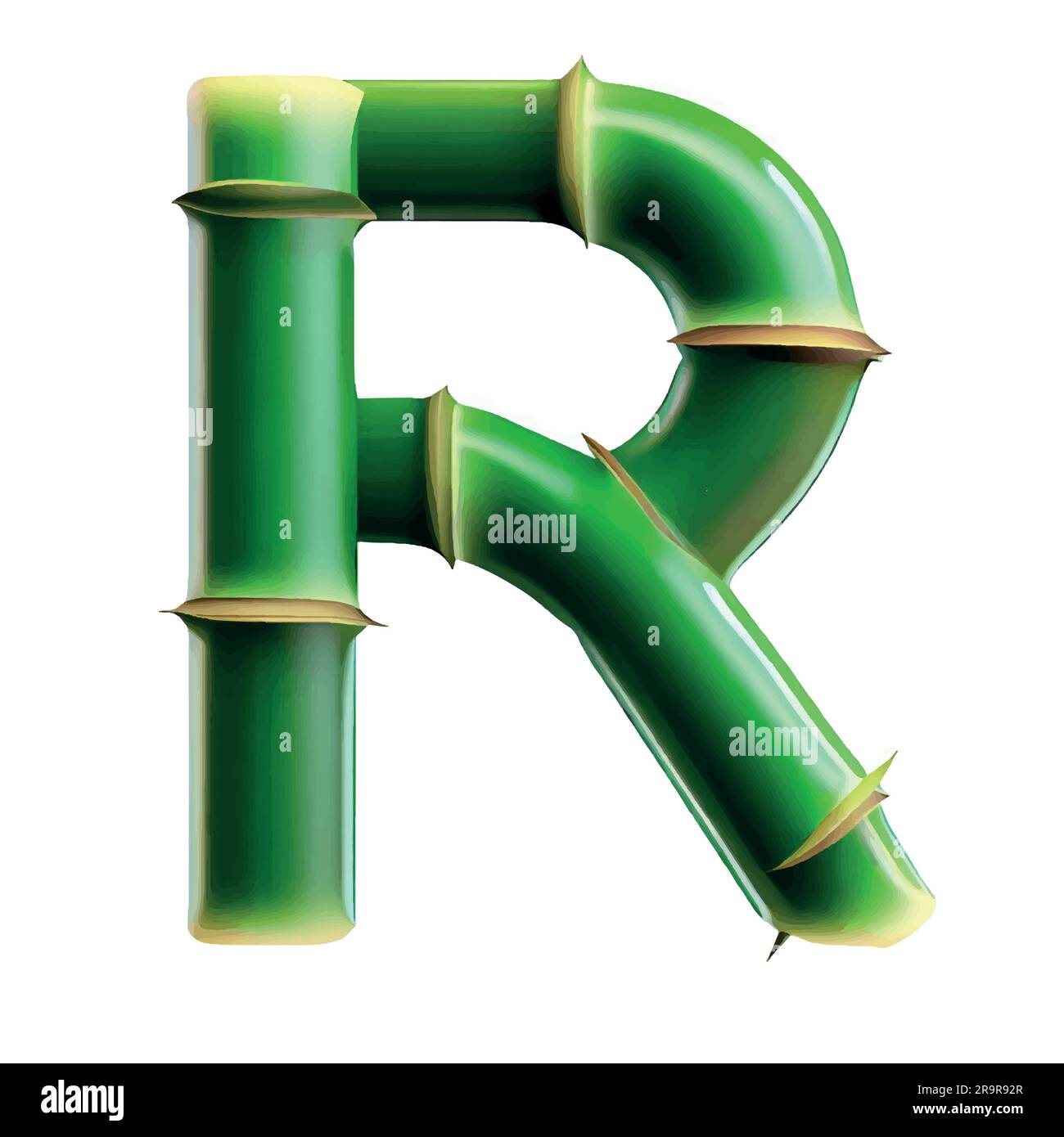 Lettre majuscule R en vert bambou avec fond blanc Illustration de Vecteur