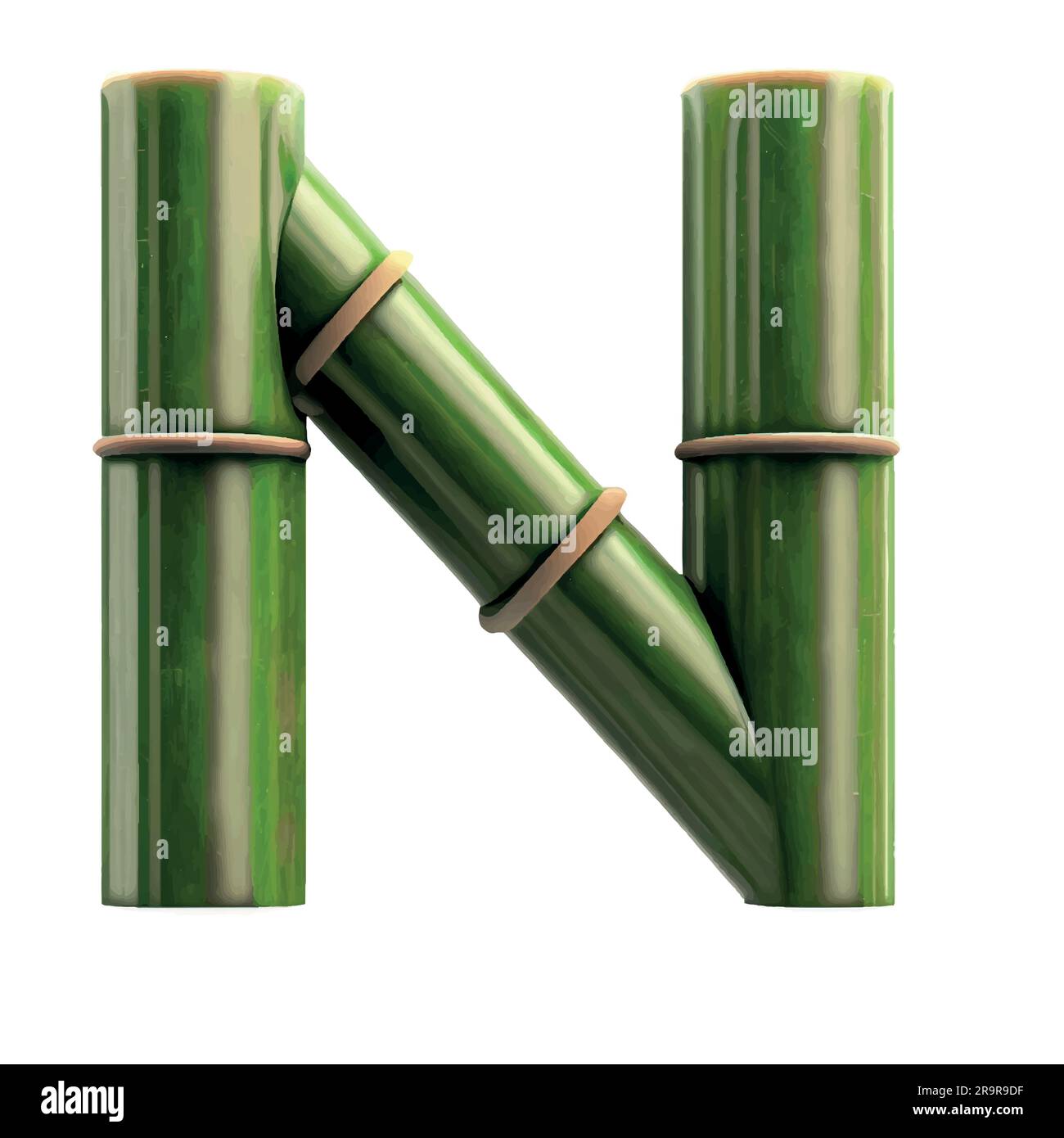 Lettre majuscule N en vert bambou avec fond blanc Illustration de Vecteur