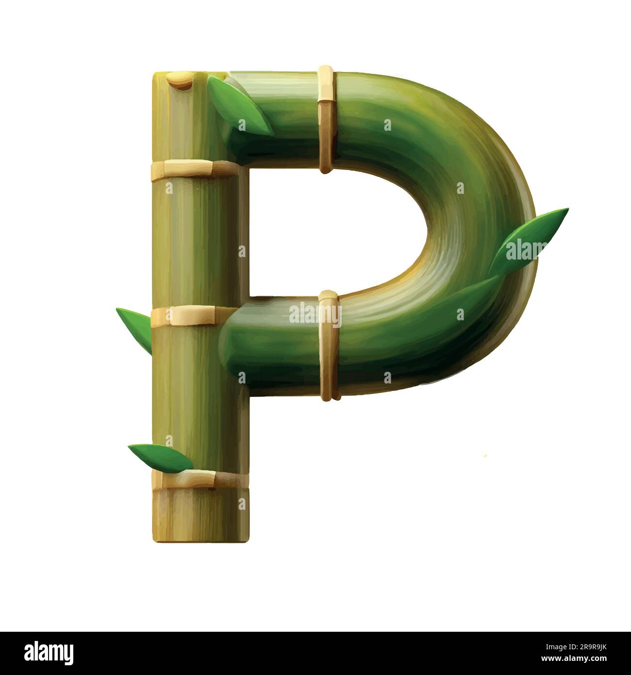 Lettre majuscule P en vert bambou avec fond blanc Illustration de Vecteur