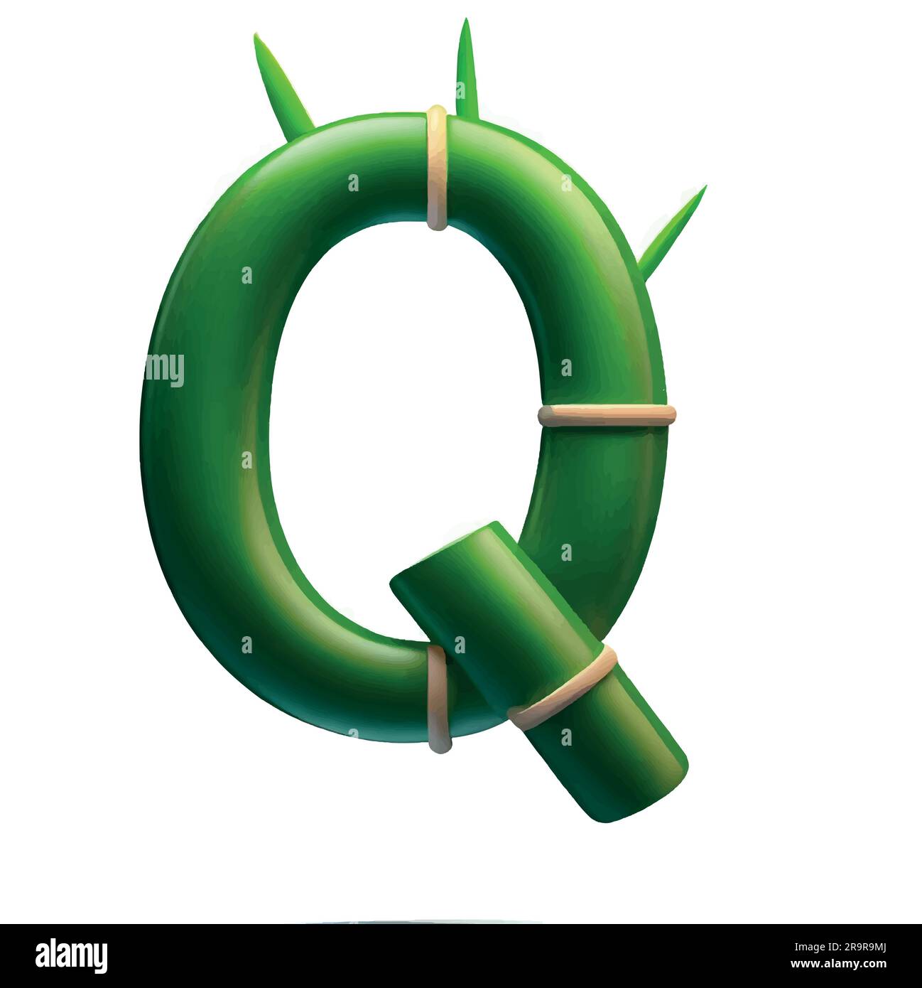 Lettre majuscule Q en vert bambou avec fond blanc Illustration de Vecteur