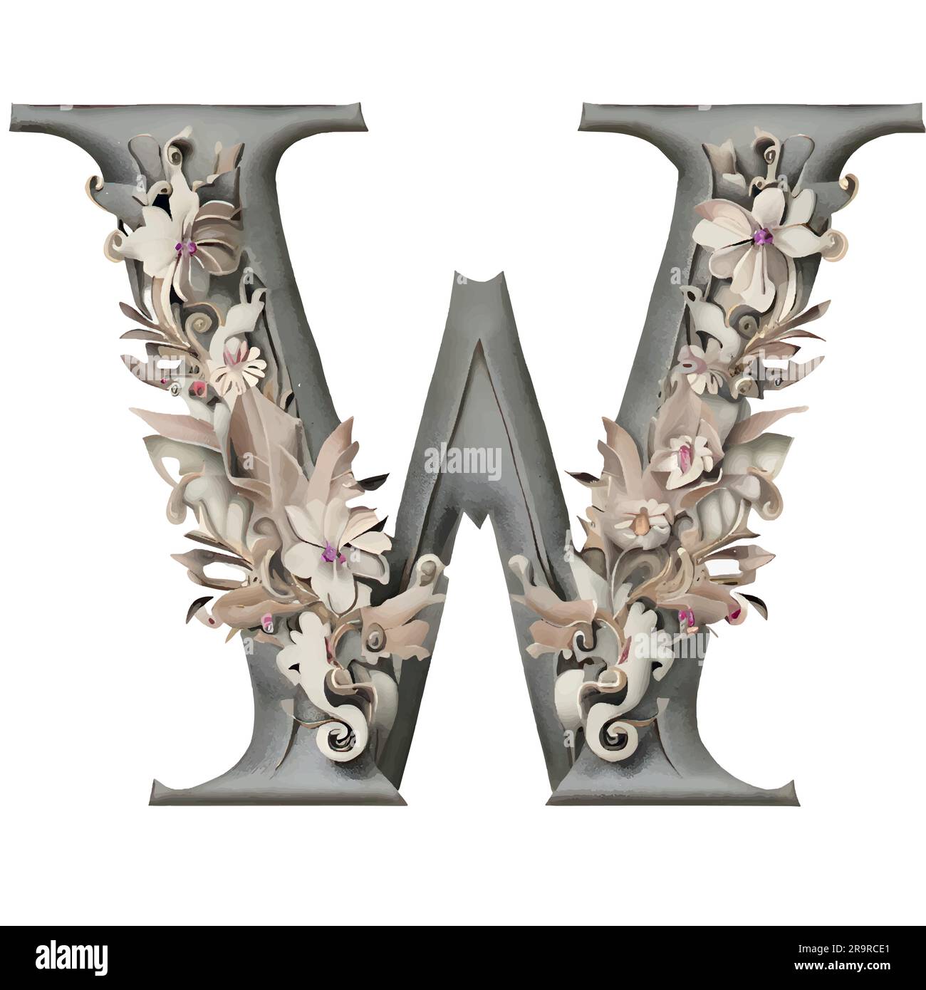 Lettre W sur plaque de plâtre avec fleurs Illustration de Vecteur