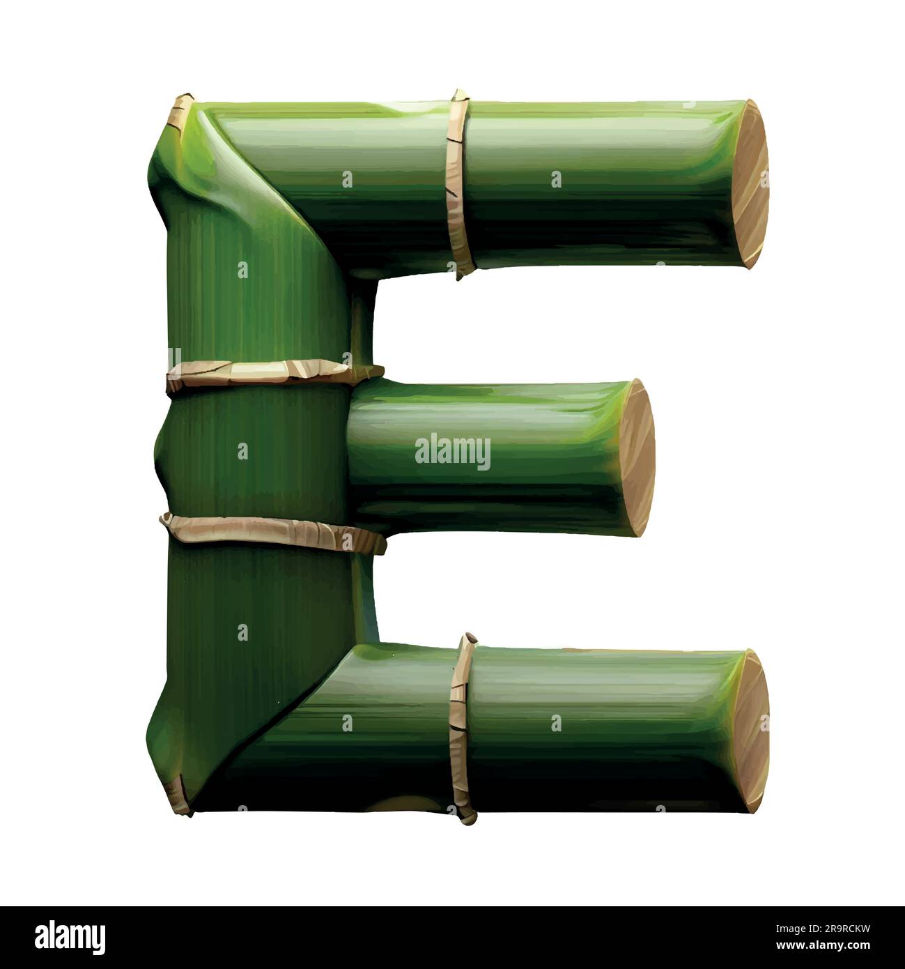 Lettre majuscule E en vert bambou avec fond blanc Illustration de Vecteur