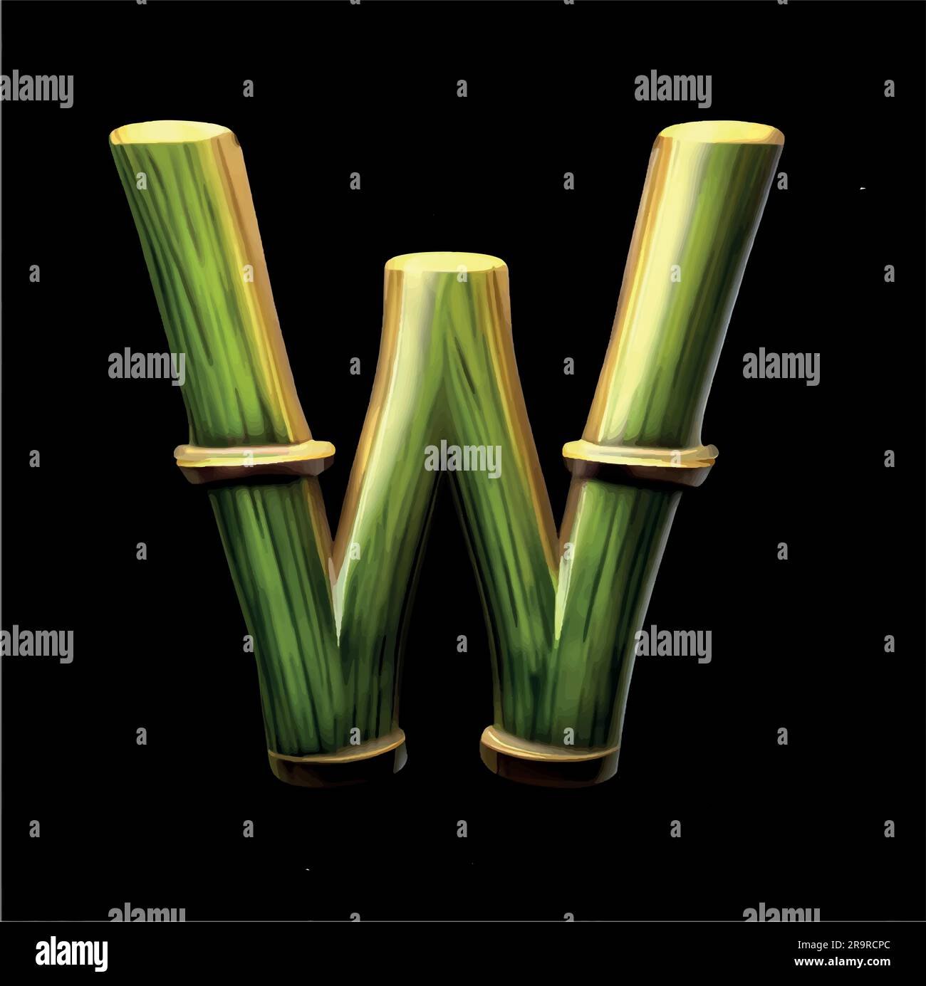Lettre majuscule W en vert bambou avec fond noir Illustration de Vecteur