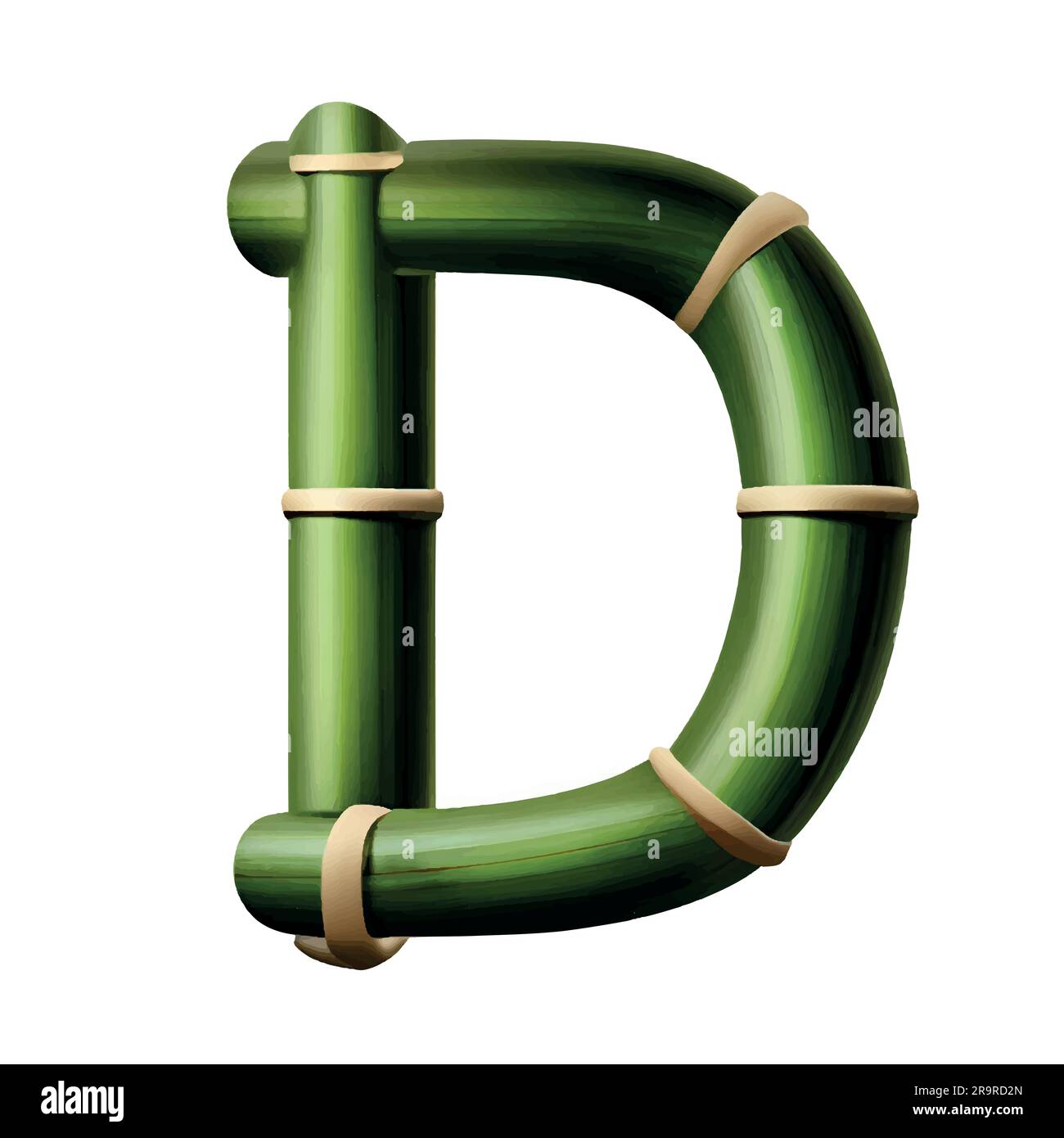 Lettre majuscule D en vert bambou avec fond blanc Illustration de Vecteur
