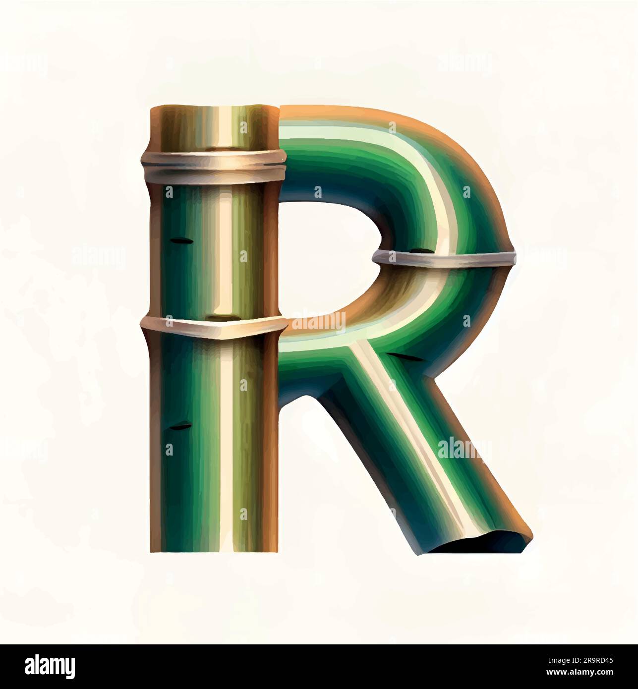 lettre majuscule r en vert bambou avec fond blanc. alphabet bambou isolé sur fond blanc, lettre r. rendu 3d. Illustration de Vecteur