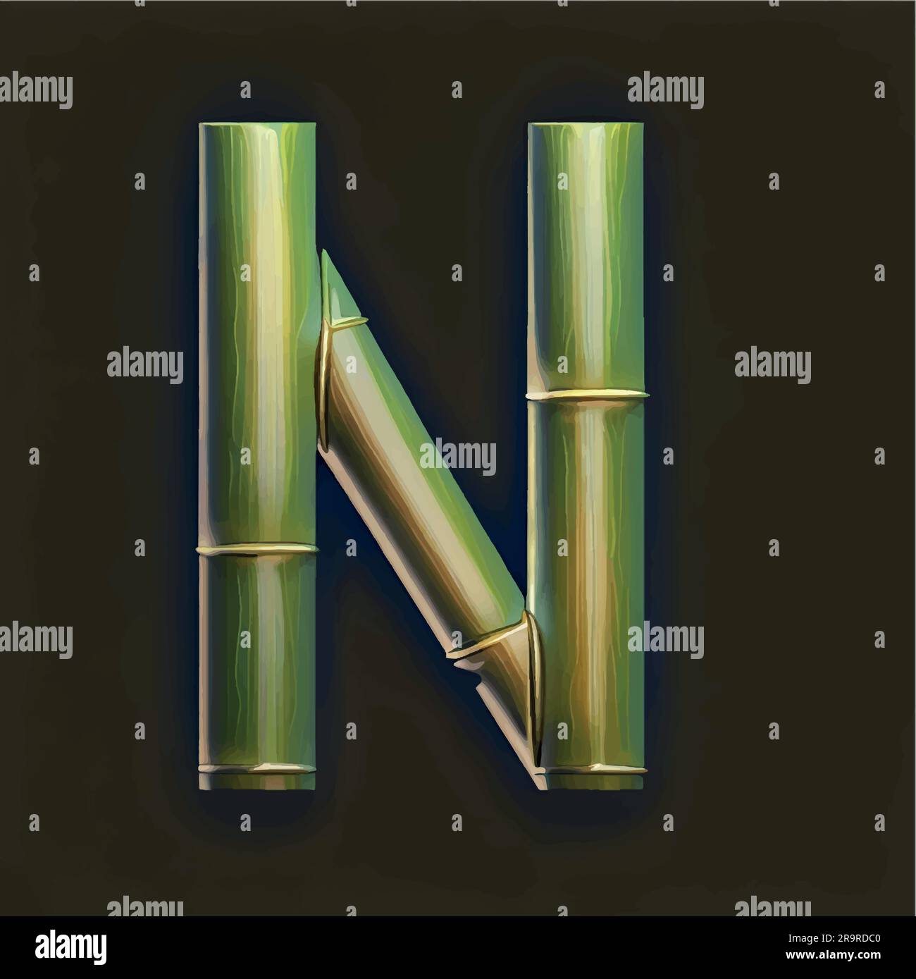 Lettre majuscule N en vert bambou avec fond noir Illustration de Vecteur